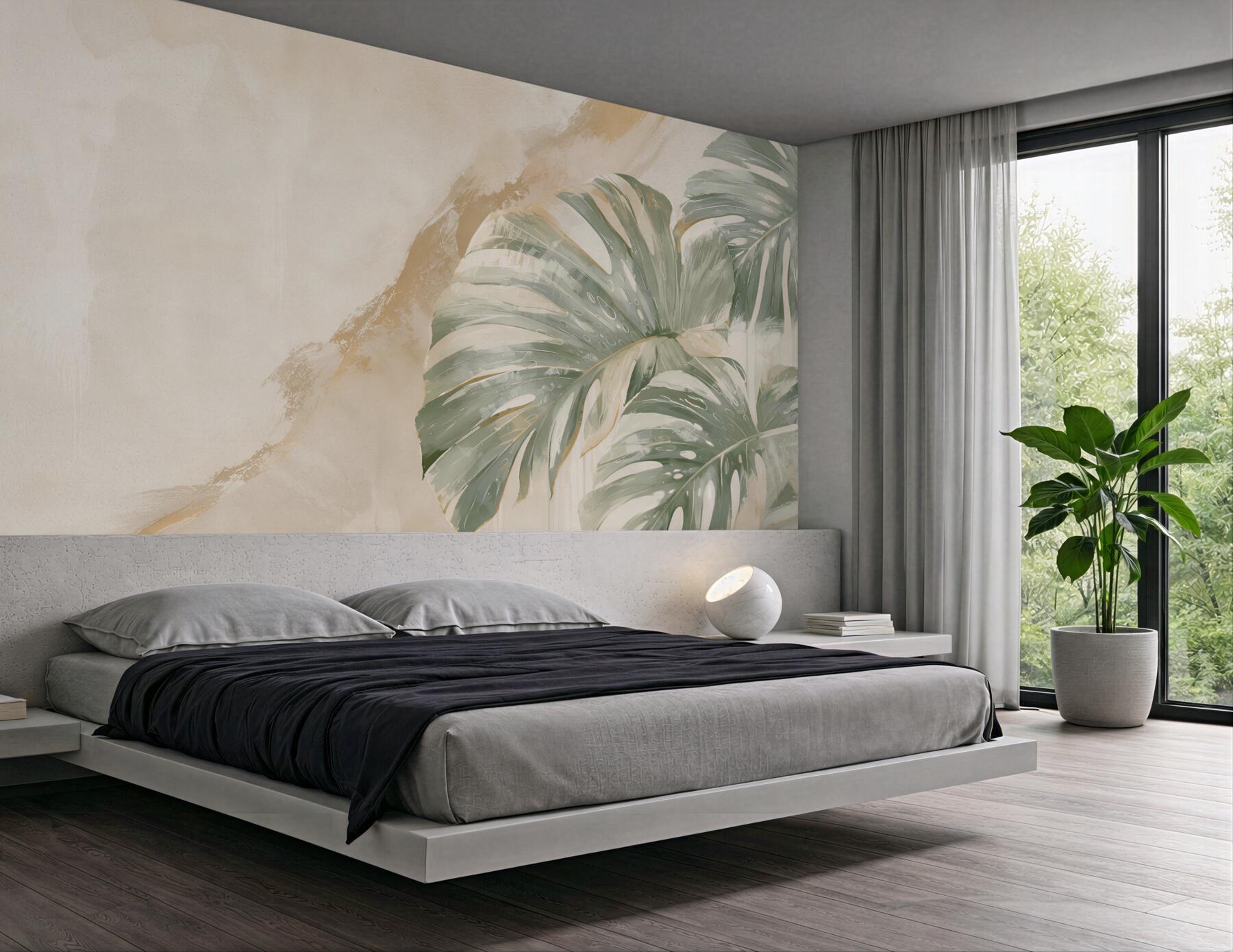 Fototapeta monstera zielona na jasnym tle nowoczesna botaniczna
