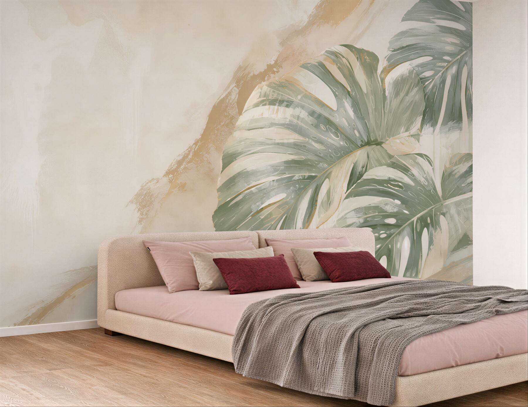 Fototapeta monstera zielona na jasnym tle nowoczesna botaniczna