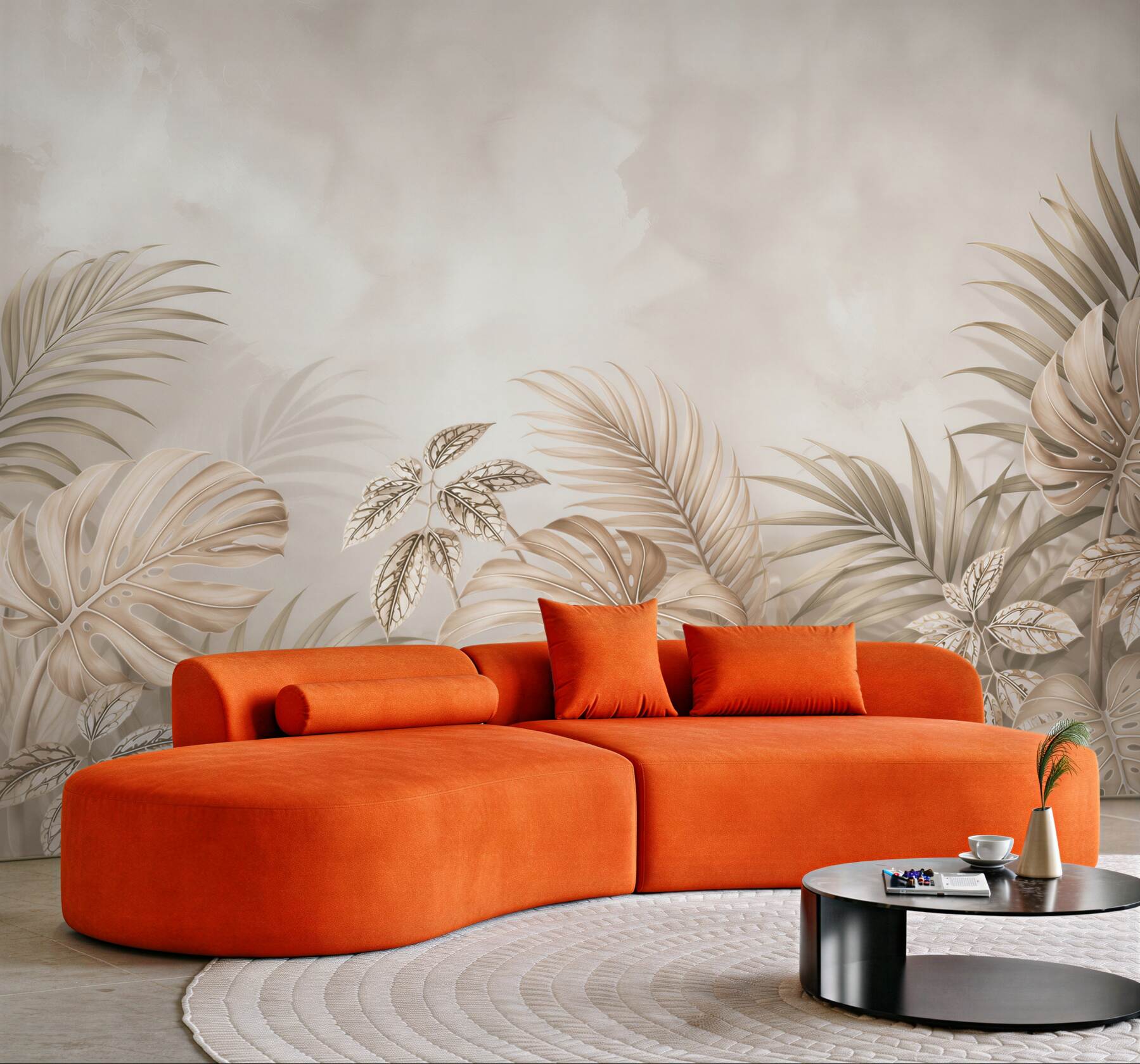 Fototapeta beżowe liście tropikalne monstery i palm subtelna elegancja