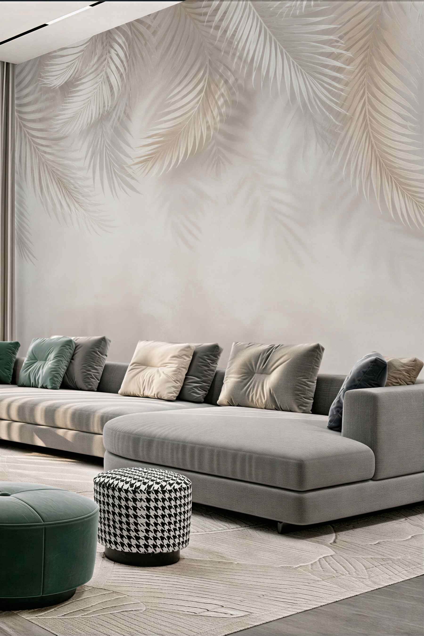 Fototapeta liście palmowe kremowe subtelne w eleganckim stylu