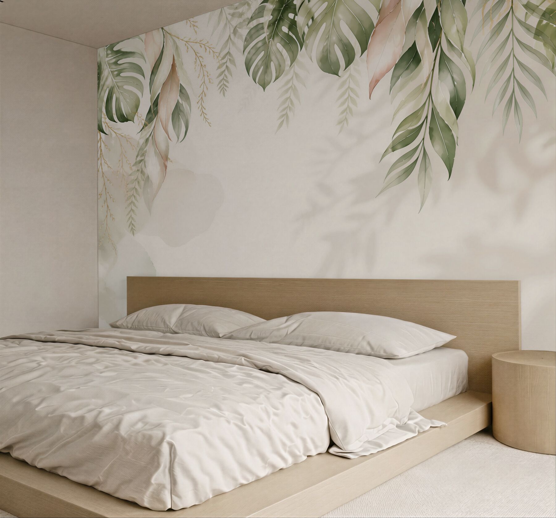 Fototapeta liście tropikalne monstera i palma beżowo zielone eleganckie