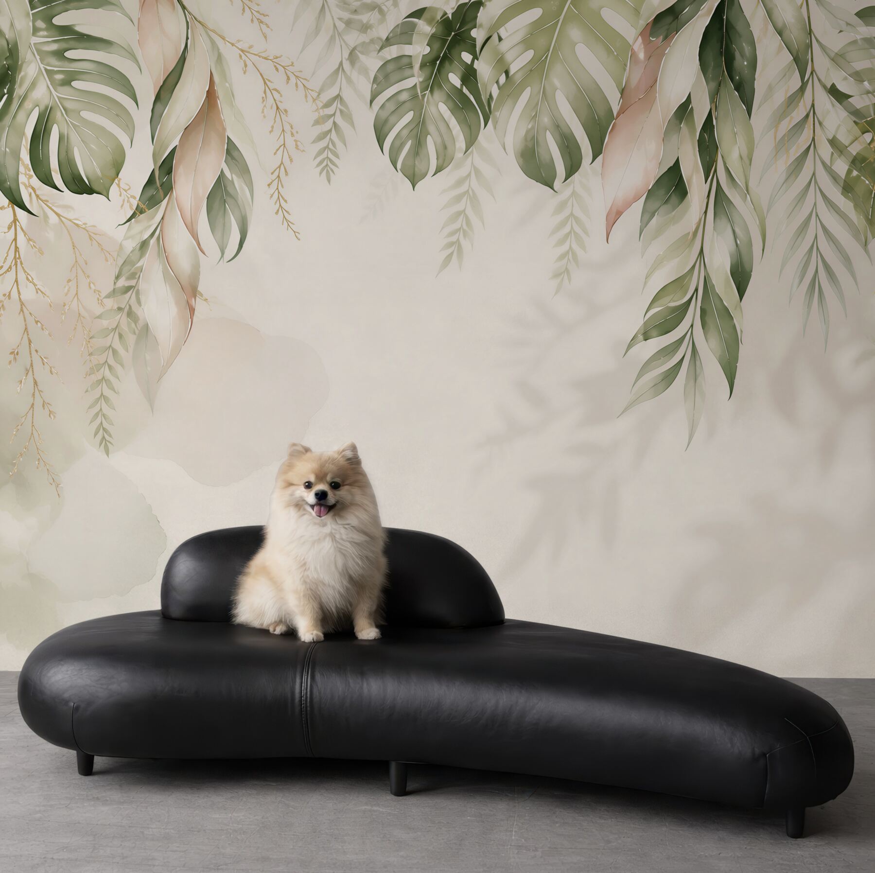 Fototapeta liście tropikalne monstera i palma beżowo zielone eleganckie
