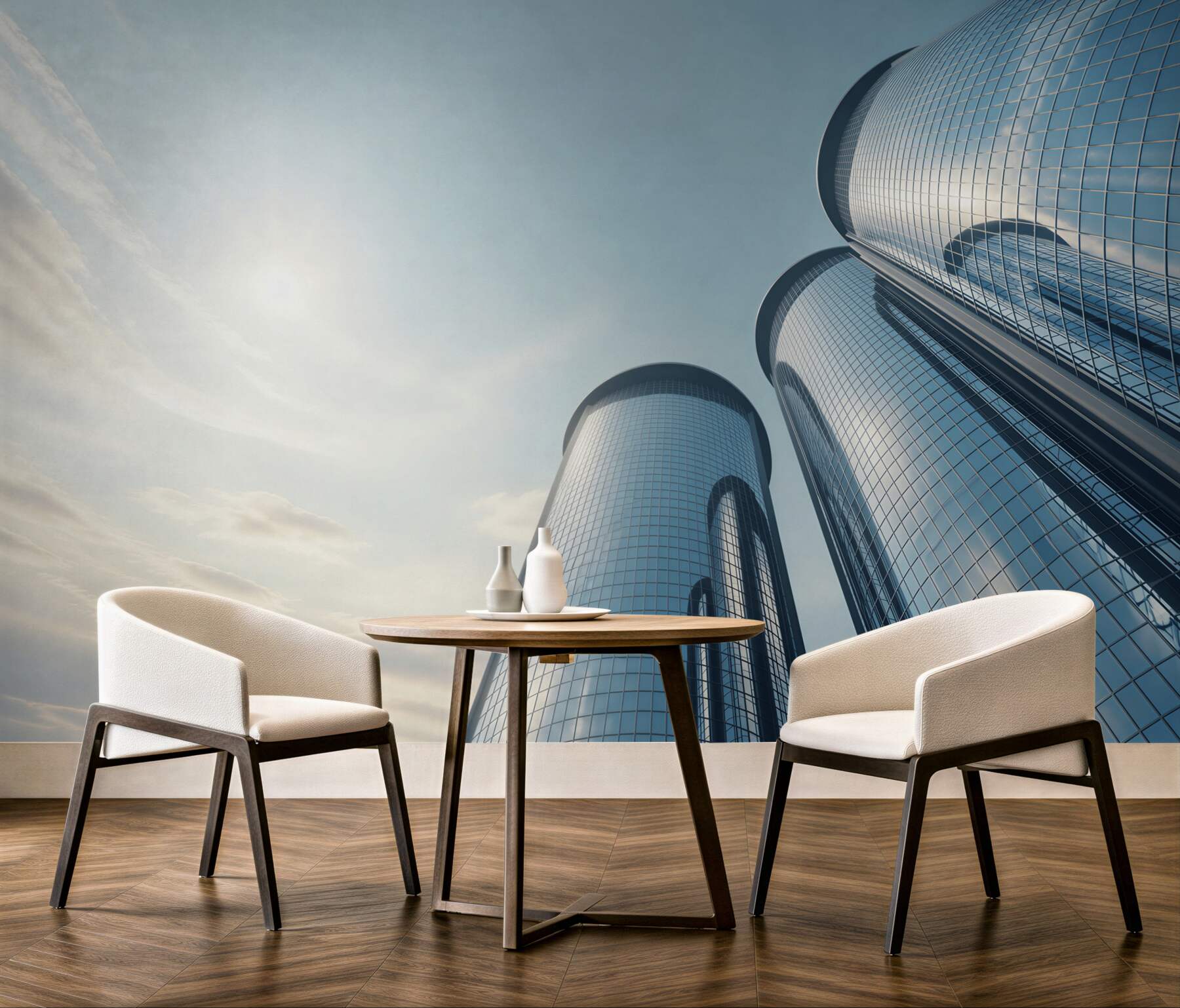 Fototapeta szklane wieżowce nowoczesna architektura w błękitnych tonach