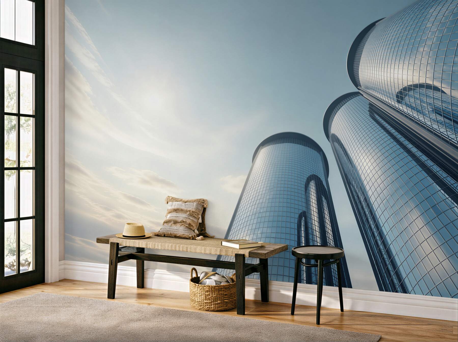 Fototapeta szklane wieżowce nowoczesna architektura w błękitnych tonach