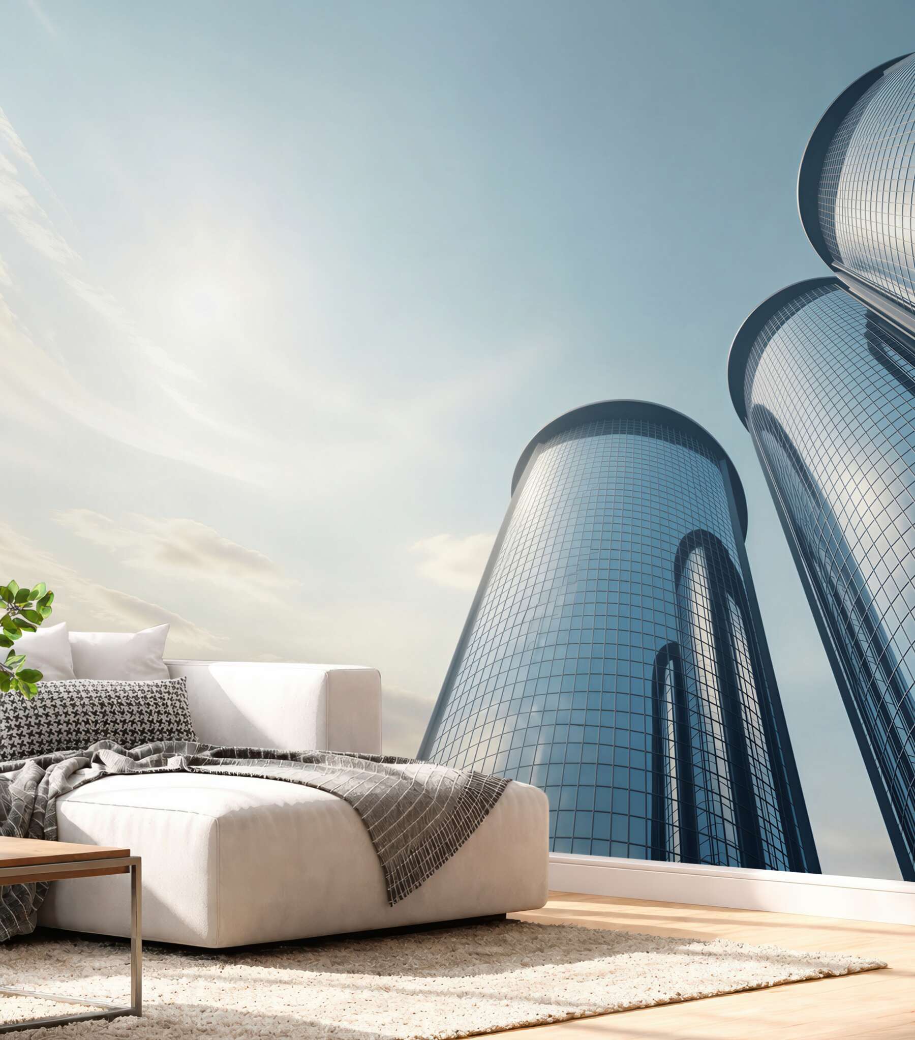 Fototapeta szklane wieżowce nowoczesna architektura w błękitnych tonach