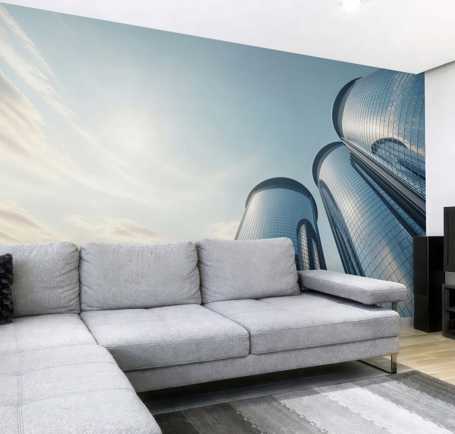 Fototapeta szklane wieżowce nowoczesna architektura w błękitnych tonach