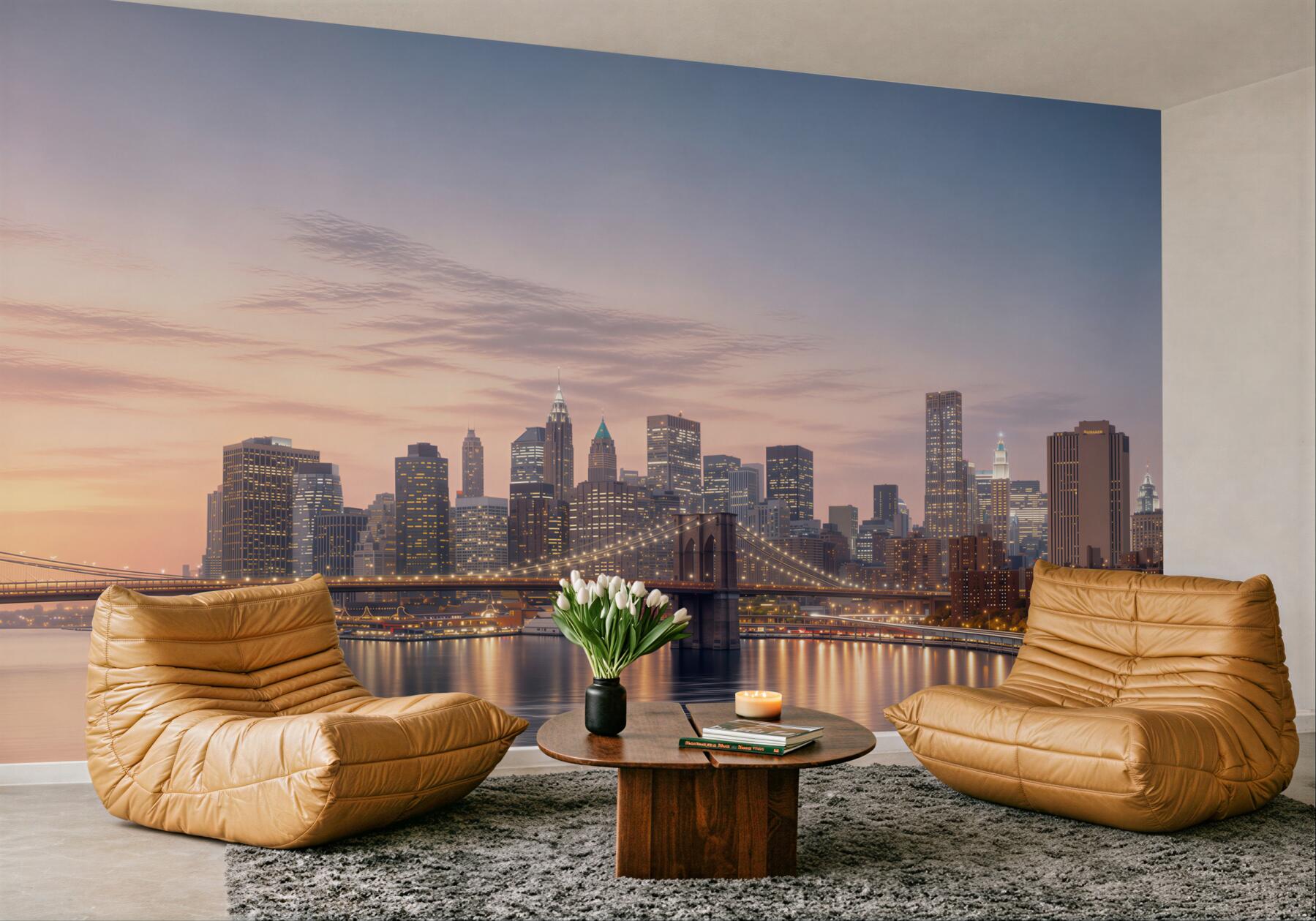 Fototapeta most i panorama miasta o zachodzie słońca nad rzeką