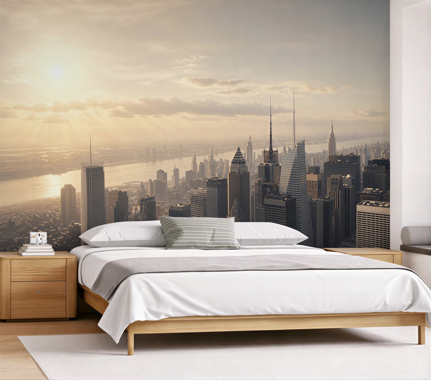Fototapeta panorama nowojorskich wieżowców w złotym świetle