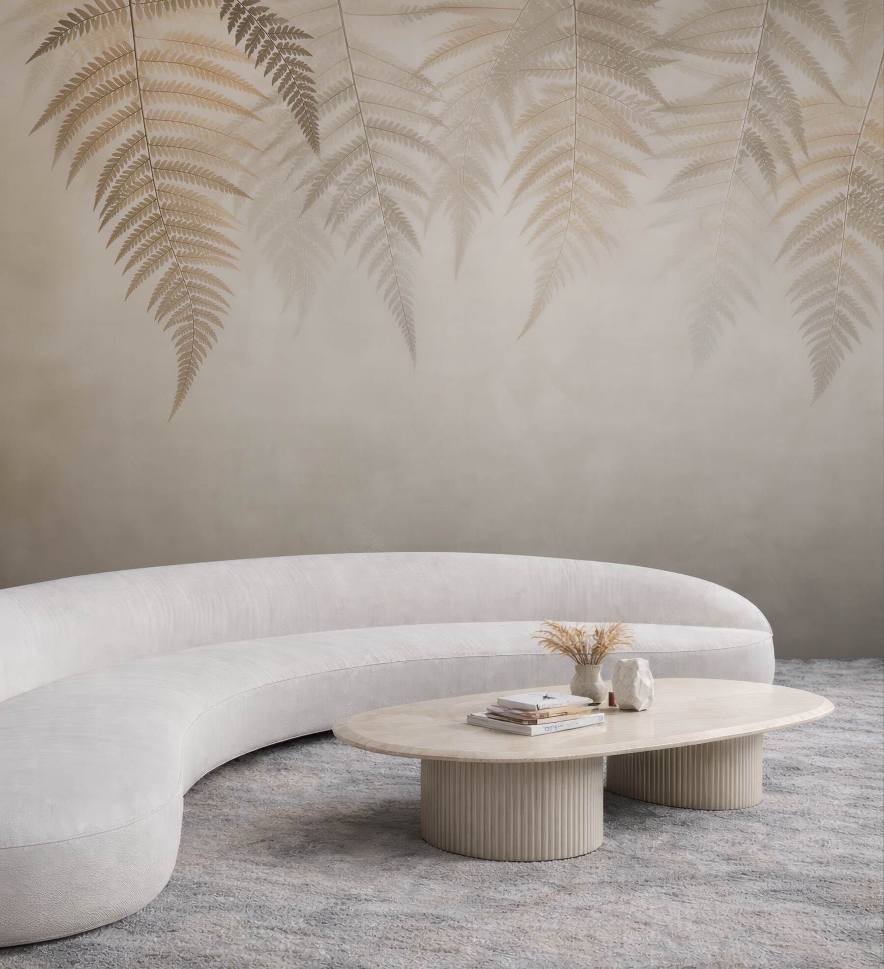 Fototapeta delikatne liście paproci beżowe na jasnym tle