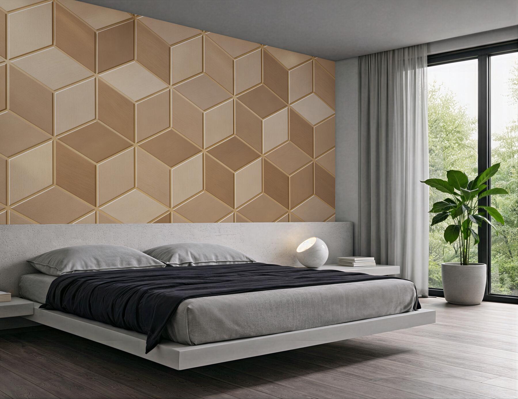 Fototapeta geometryczne kostki 3D beżowe wzór drewniany