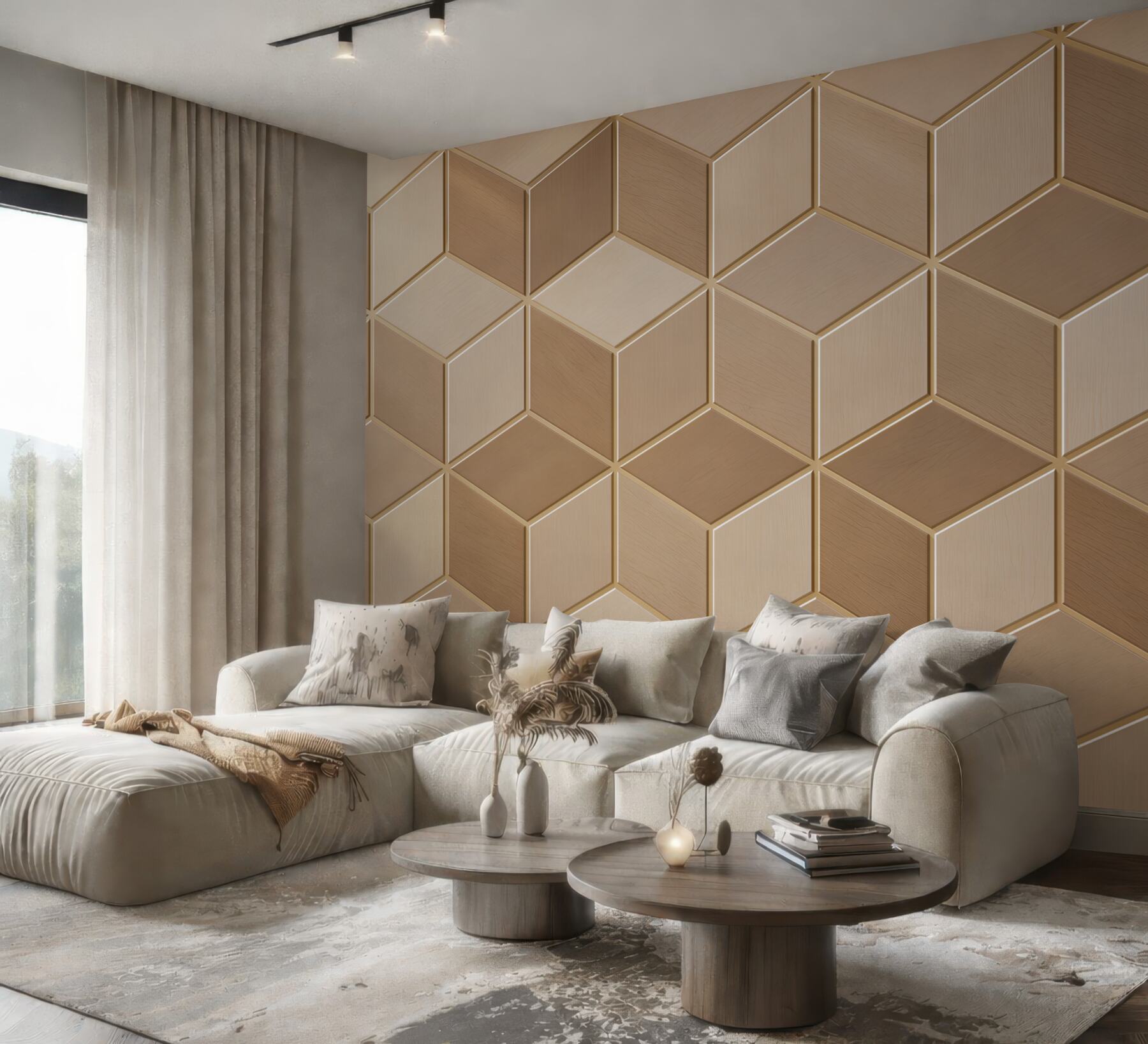 Fototapeta geometryczne kostki 3D beżowe wzór drewniany