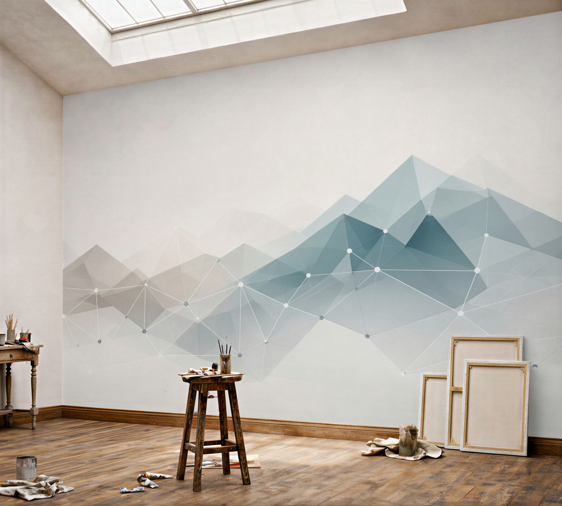 Fototapeta geometryczne góry abstrakcyjne w błękitach nowoczesna