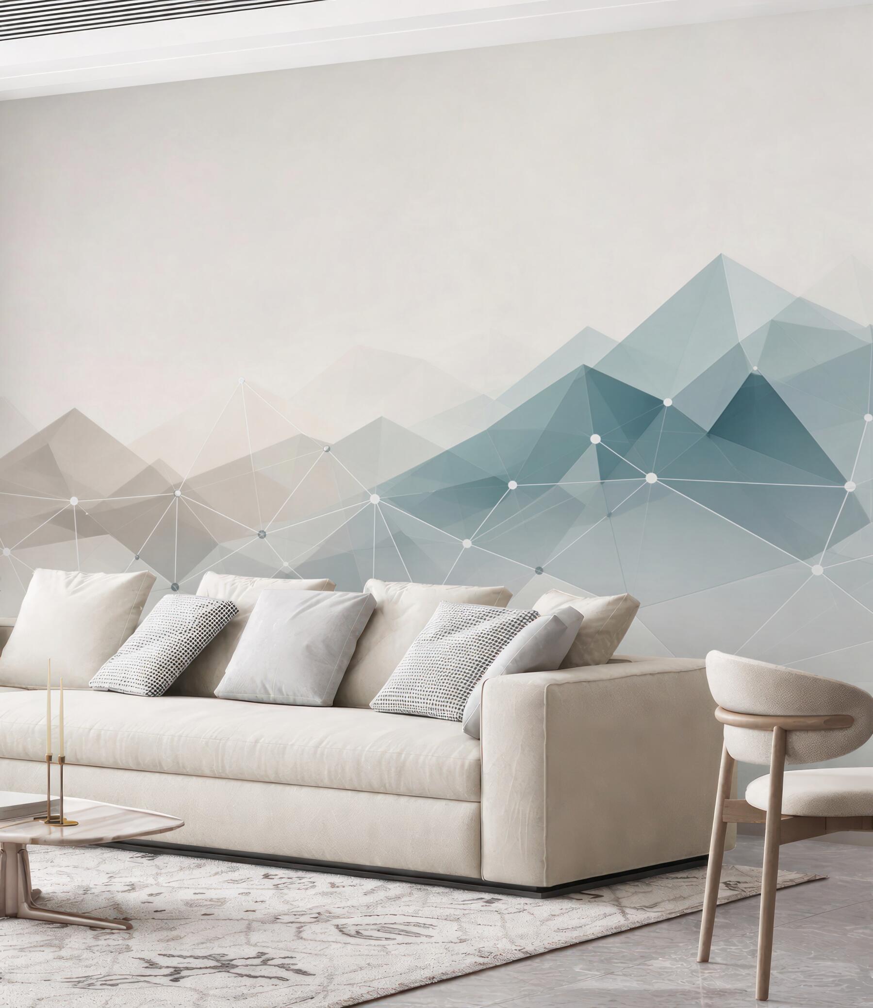 Fototapeta geometryczne góry abstrakcyjne w błękitach nowoczesna