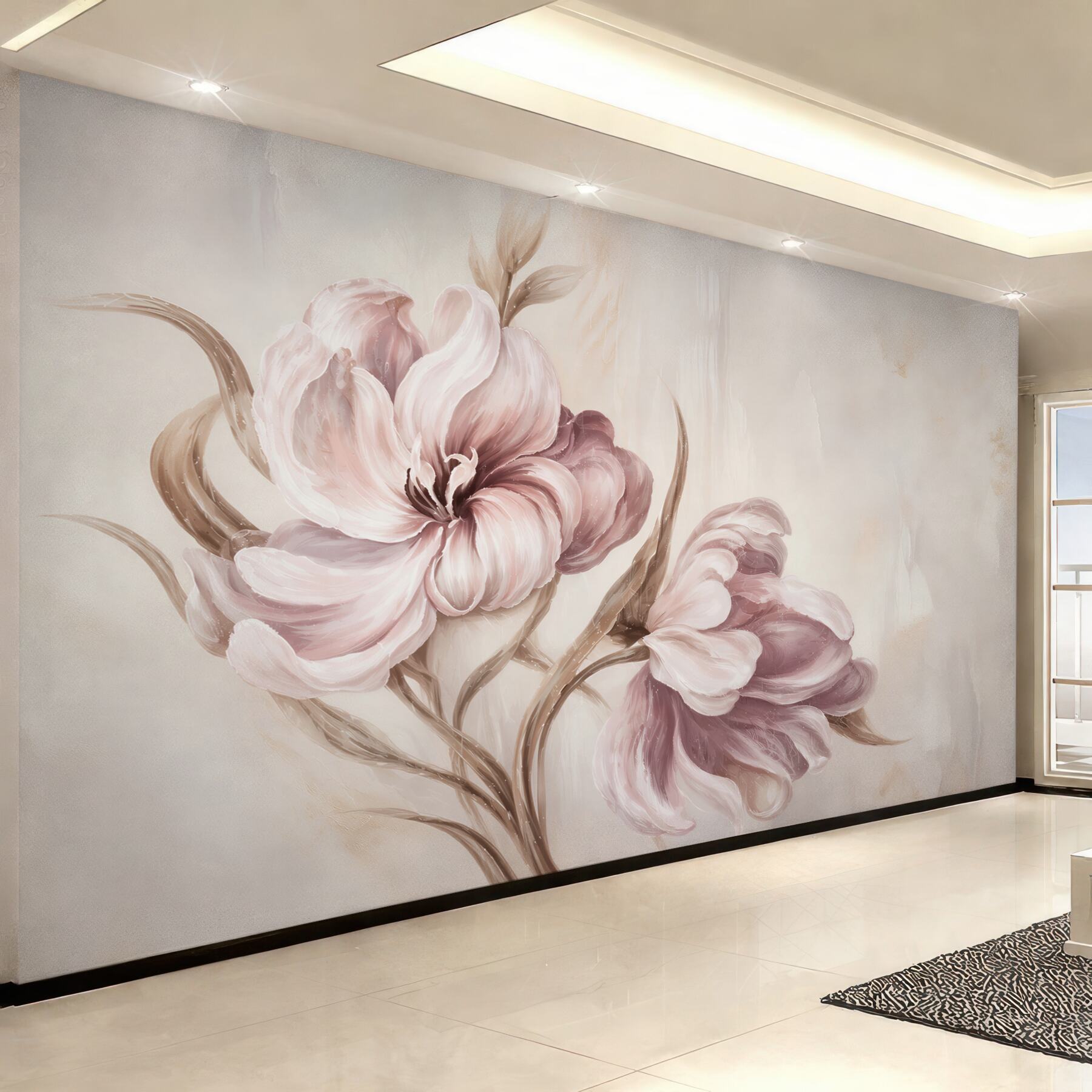 Fototapeta pastelowe tulipany beżowo różowe eleganckie kwiaty do salonu