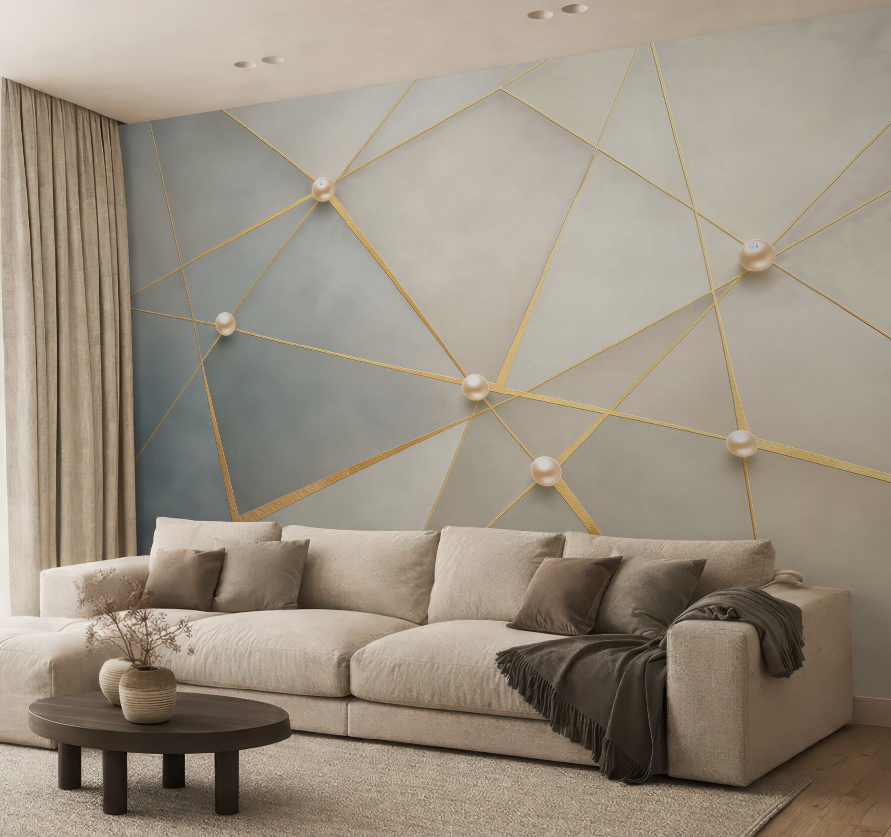 Fototapeta geometryczna abstrakcja ze złotymi liniami i perłami elegancka