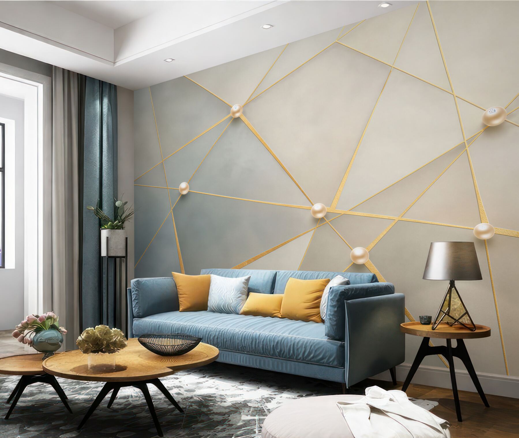 Fototapeta geometryczna abstrakcja ze złotymi liniami i perłami elegancka