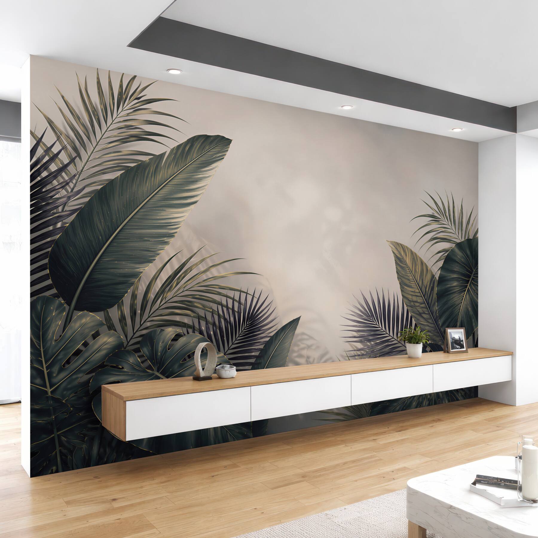 Fototapeta ciemne liście tropikalne elegancka botaniczna do nowoczesnego wnętrza