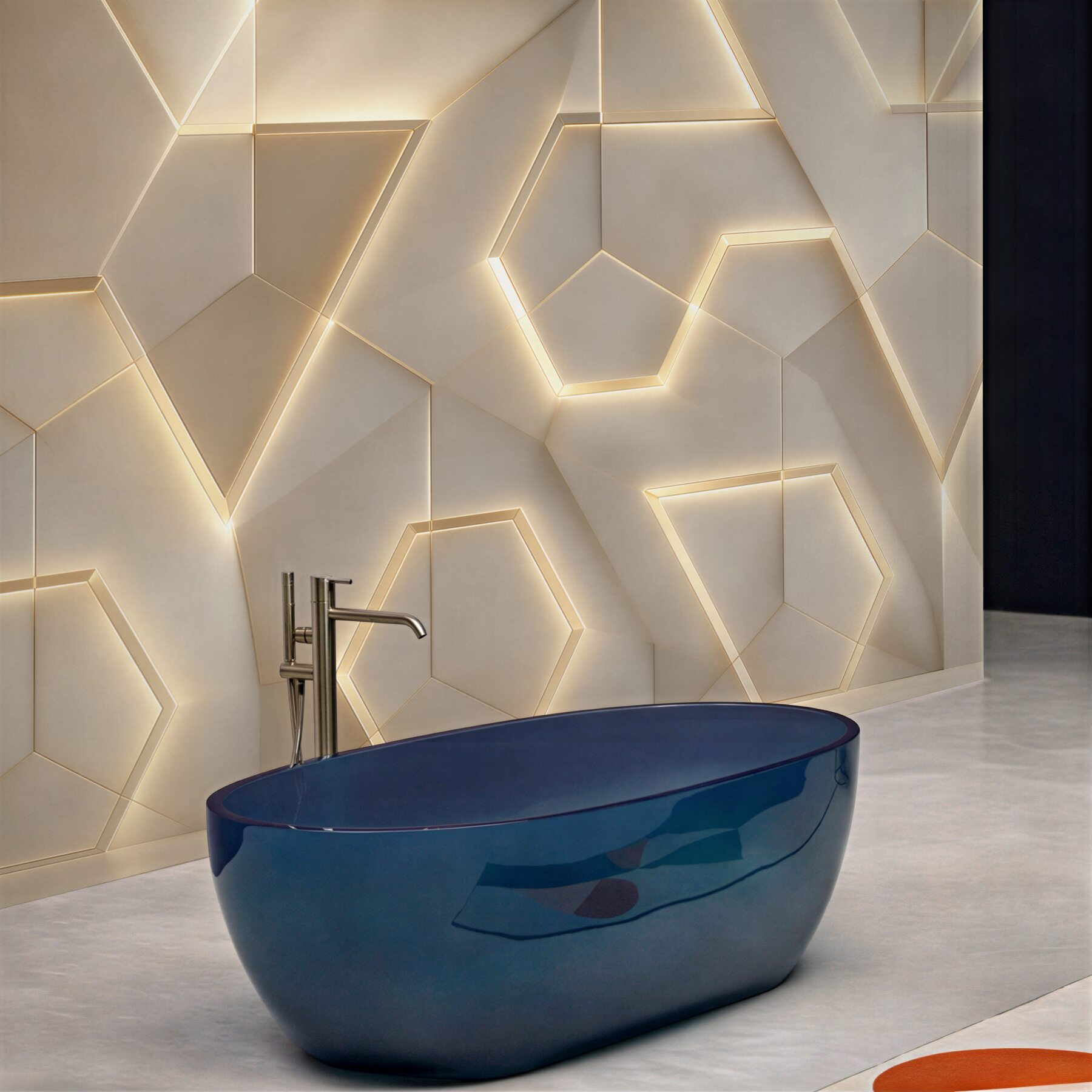Fototapeta geometryczne panele 3D beżowe z podświetleniem led nowoczesne