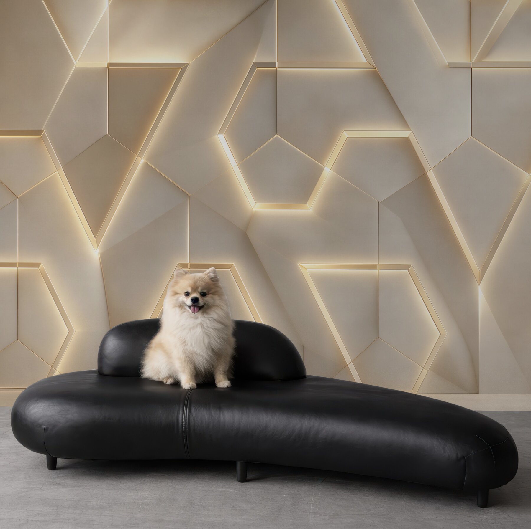Fototapeta geometryczne panele 3D beżowe z podświetleniem led nowoczesne