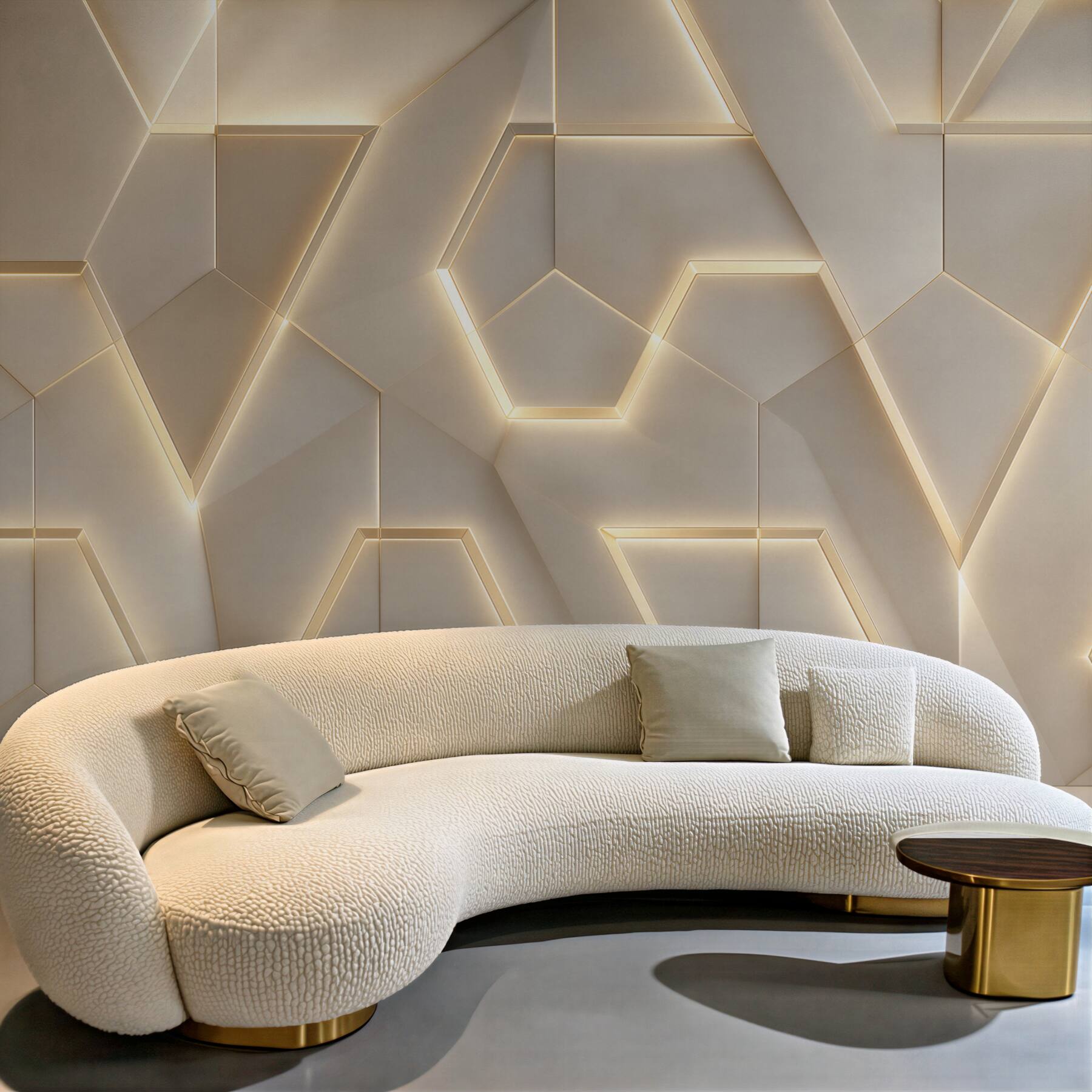 Fototapeta geometryczne panele 3D beżowe z podświetleniem led nowoczesne