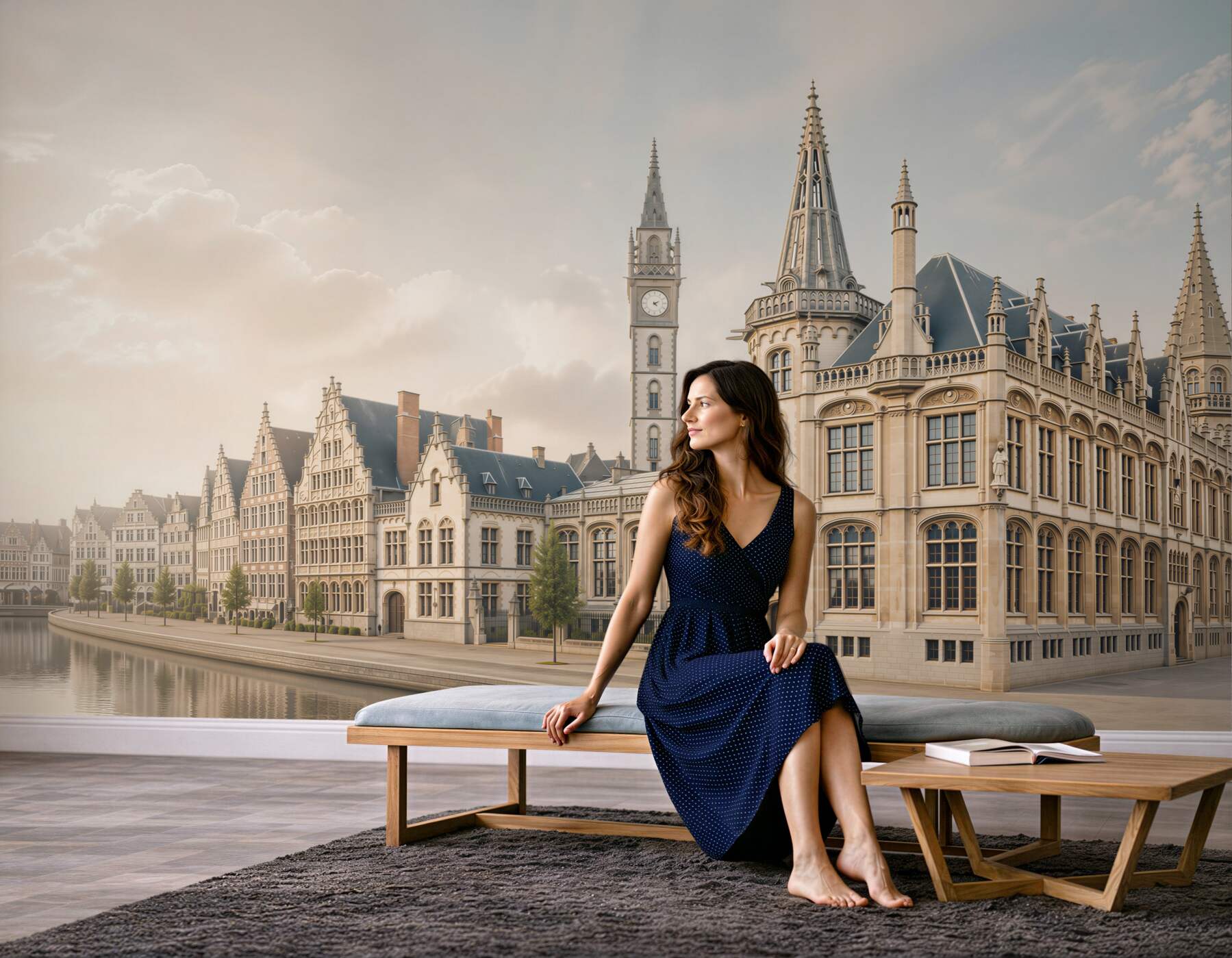 Fototapeta zabytkowa architektura nad kanałem eleganckie kamienice w jasnych beżach