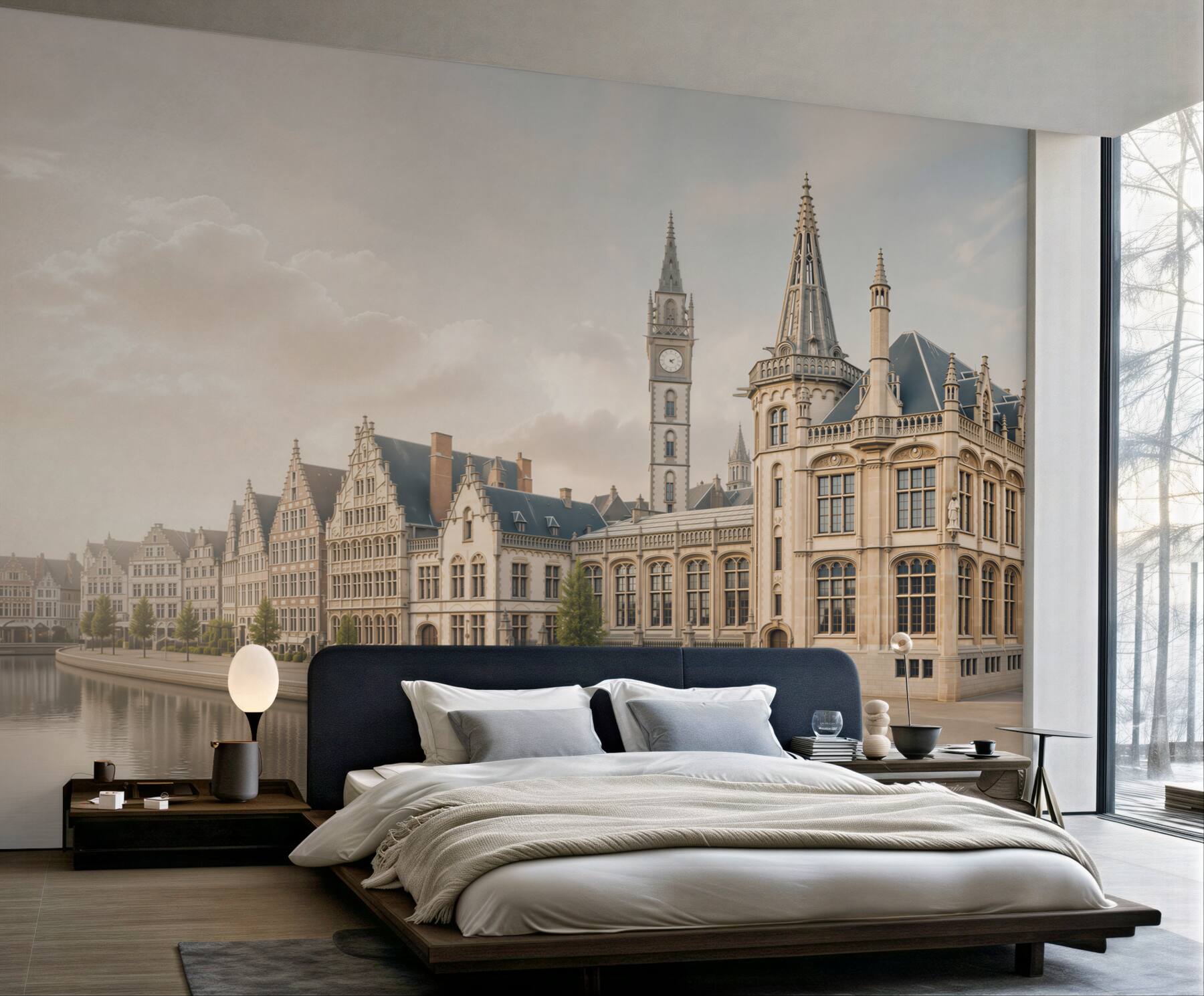 Fototapeta zabytkowa architektura nad kanałem eleganckie kamienice w jasnych beżach