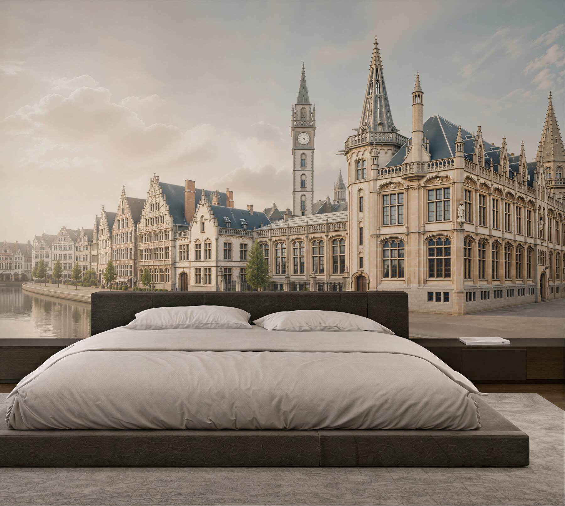 Fototapeta zabytkowa architektura nad kanałem eleganckie kamienice w jasnych beżach