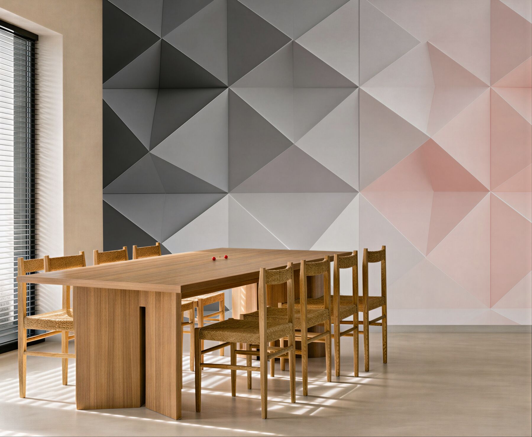 Fototapeta geometryczne trójkąty 3D szaro różowe nowoczesne