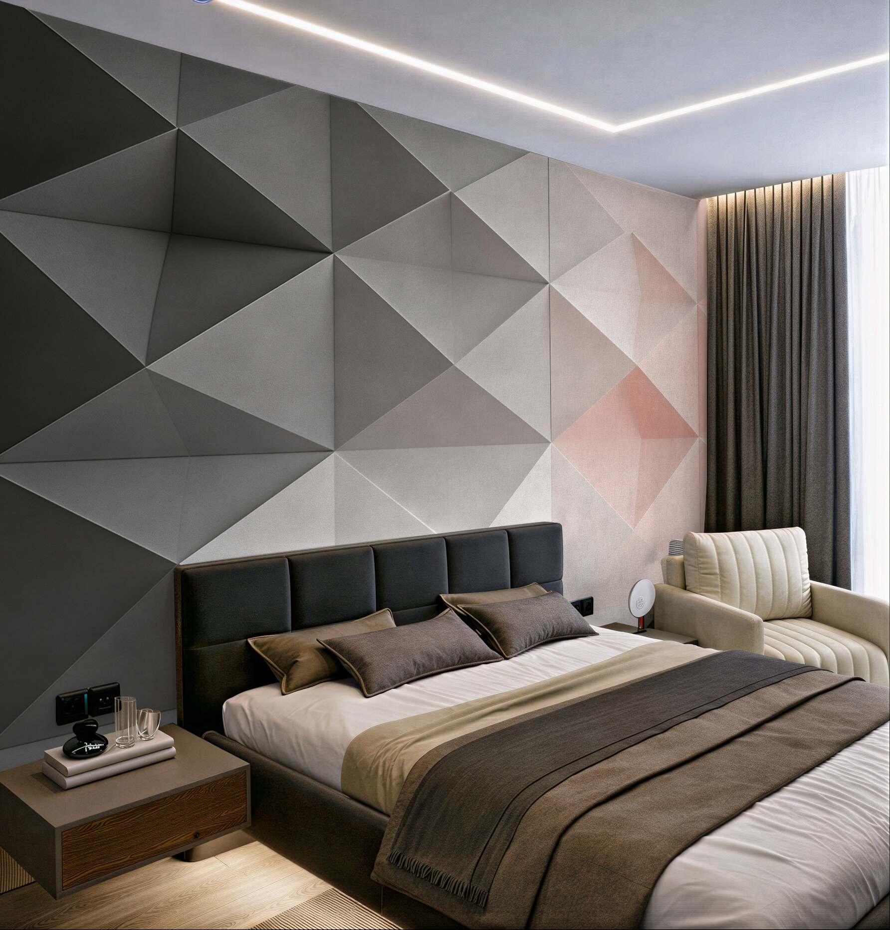 Fototapeta geometryczne trójkąty 3D szaro różowe nowoczesne
