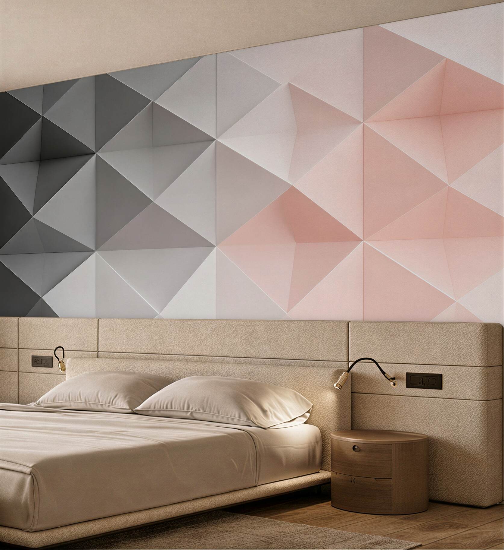 Fototapeta geometryczne trójkąty 3D szaro różowe nowoczesne