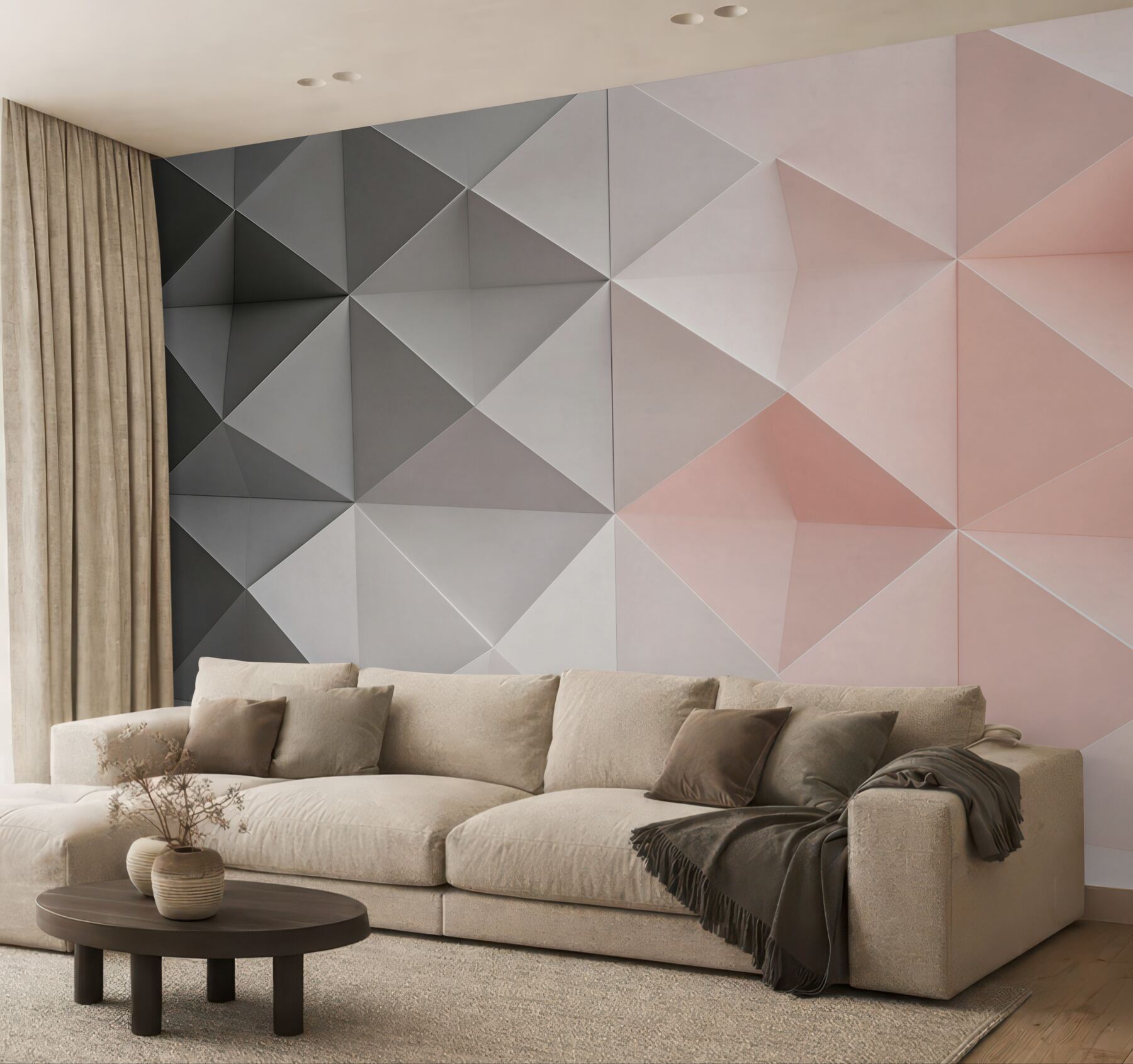 Fototapeta geometryczne trójkąty 3D szaro różowe nowoczesne