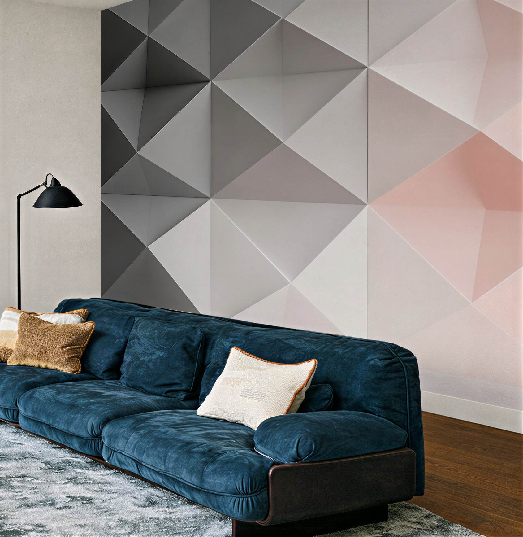 Fototapeta geometryczne trójkąty 3D szaro różowe nowoczesne