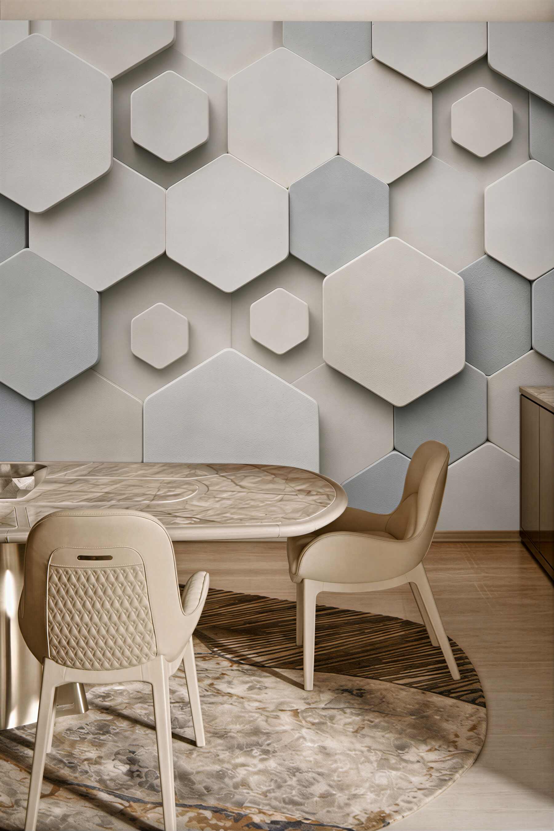 Fototapeta heksagony 3D beżowo szare nowoczesny wzór geometryczny