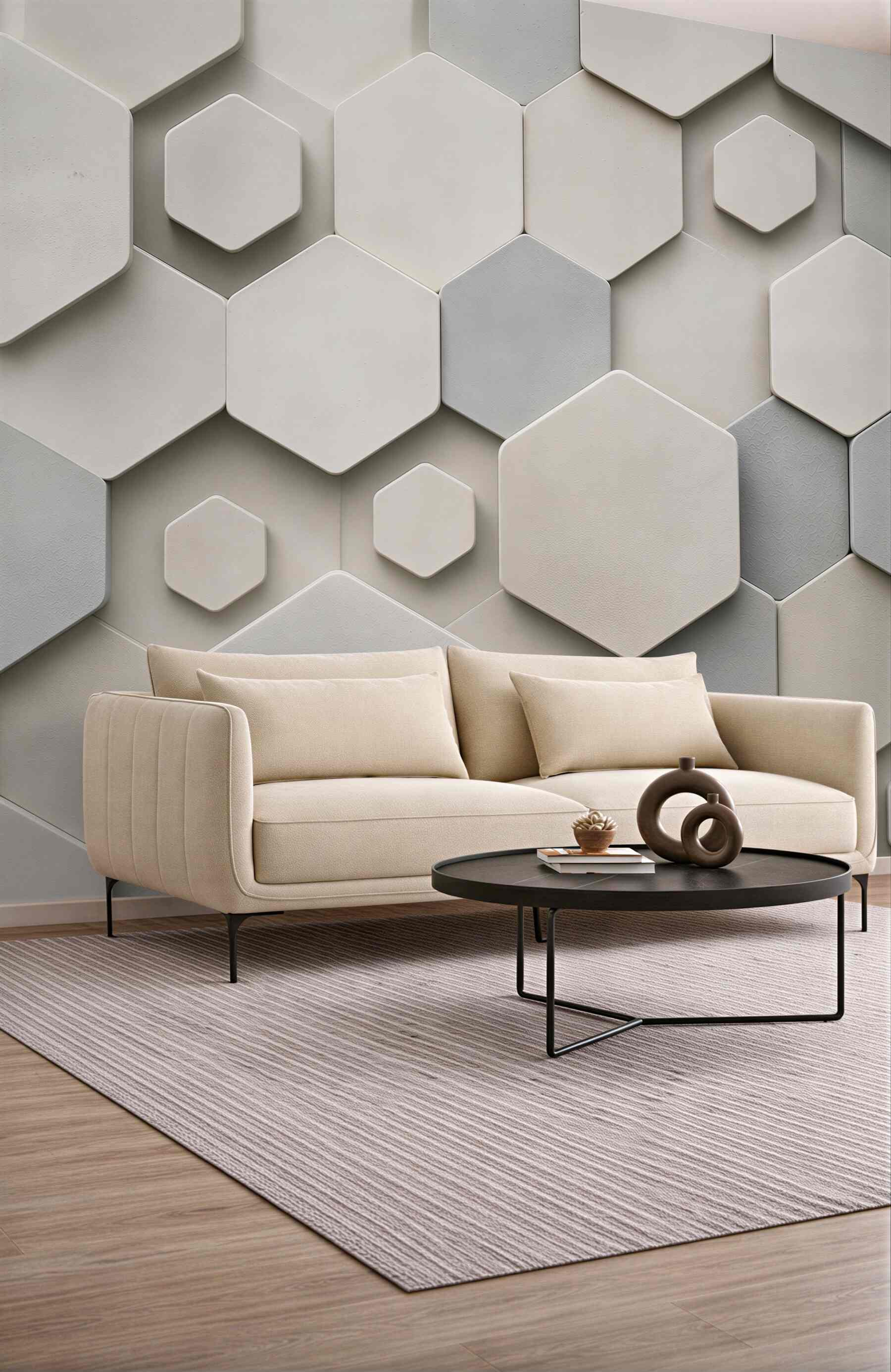 Fototapeta heksagony 3D beżowo szare nowoczesny wzór geometryczny