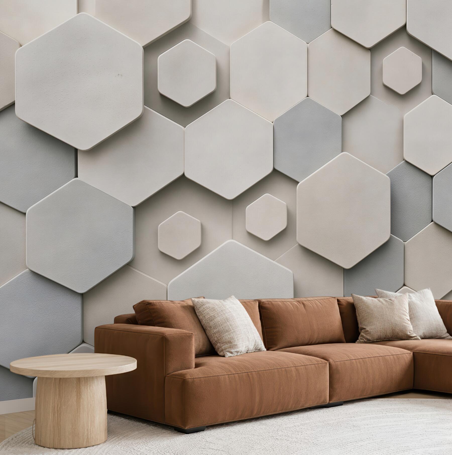 Fototapeta heksagony 3D beżowo szare nowoczesny wzór geometryczny
