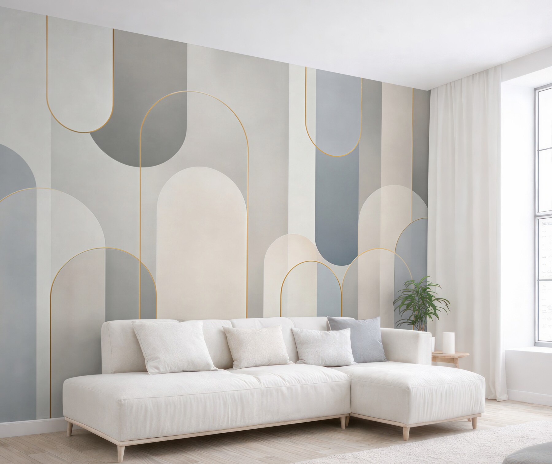 Fototapeta geometryczne łuki beżowo szare w nowoczesnym stylu