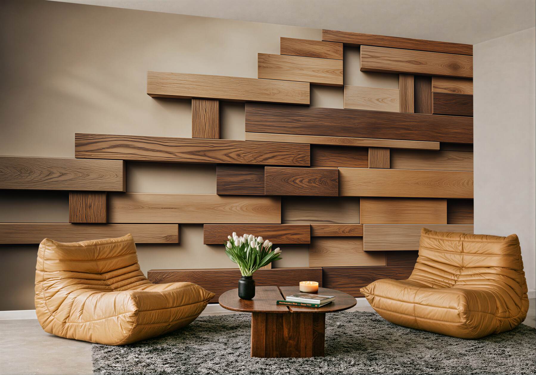 Fototapeta geometryczne panele drewniane 3D brązowe do nowoczesnego wnętrza