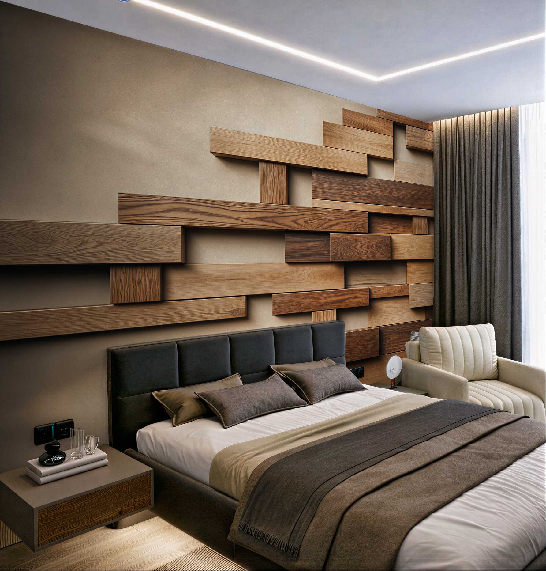 Fototapeta geometryczne panele drewniane 3D brązowe do nowoczesnego wnętrza