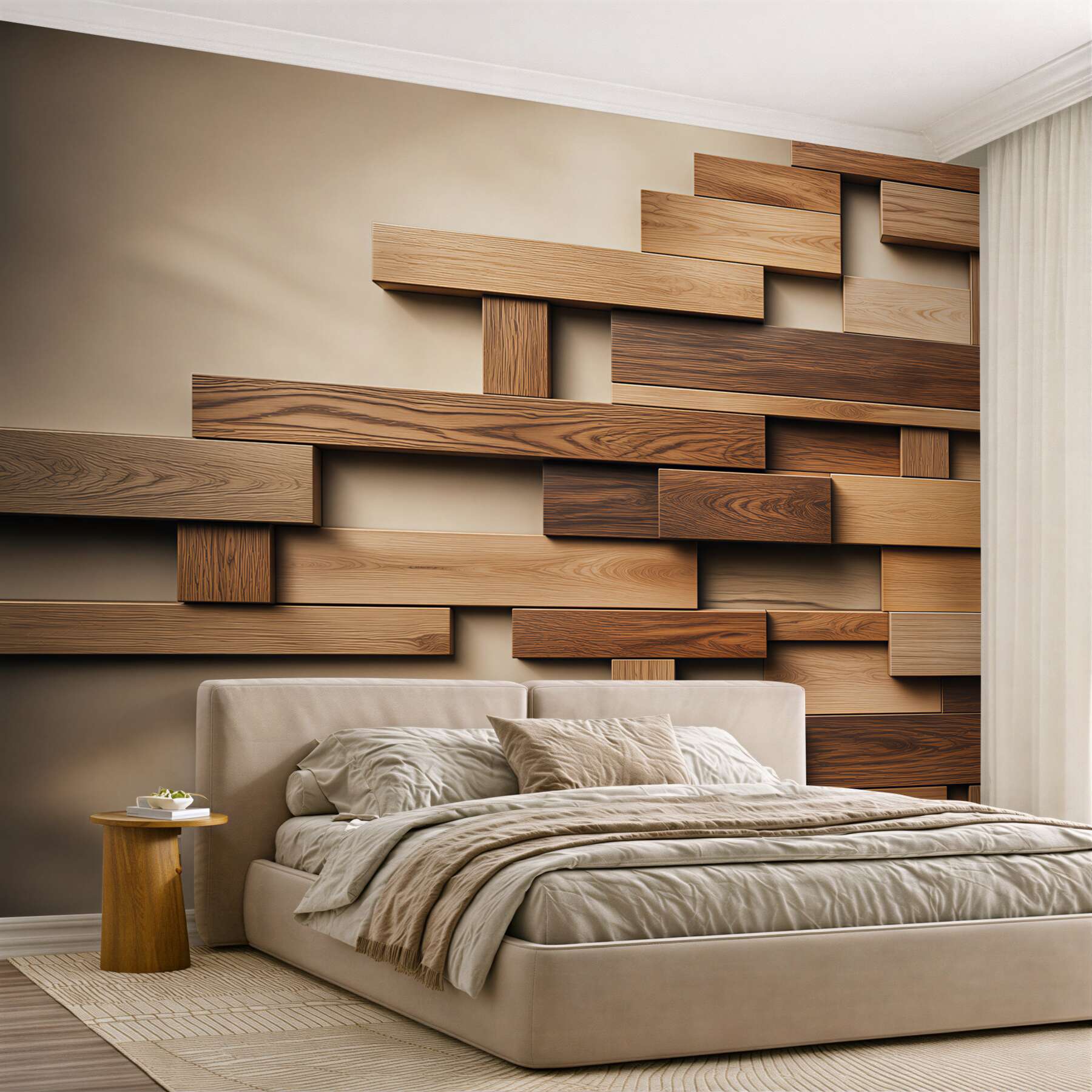 Fototapeta geometryczne panele drewniane 3D brązowe do nowoczesnego wnętrza