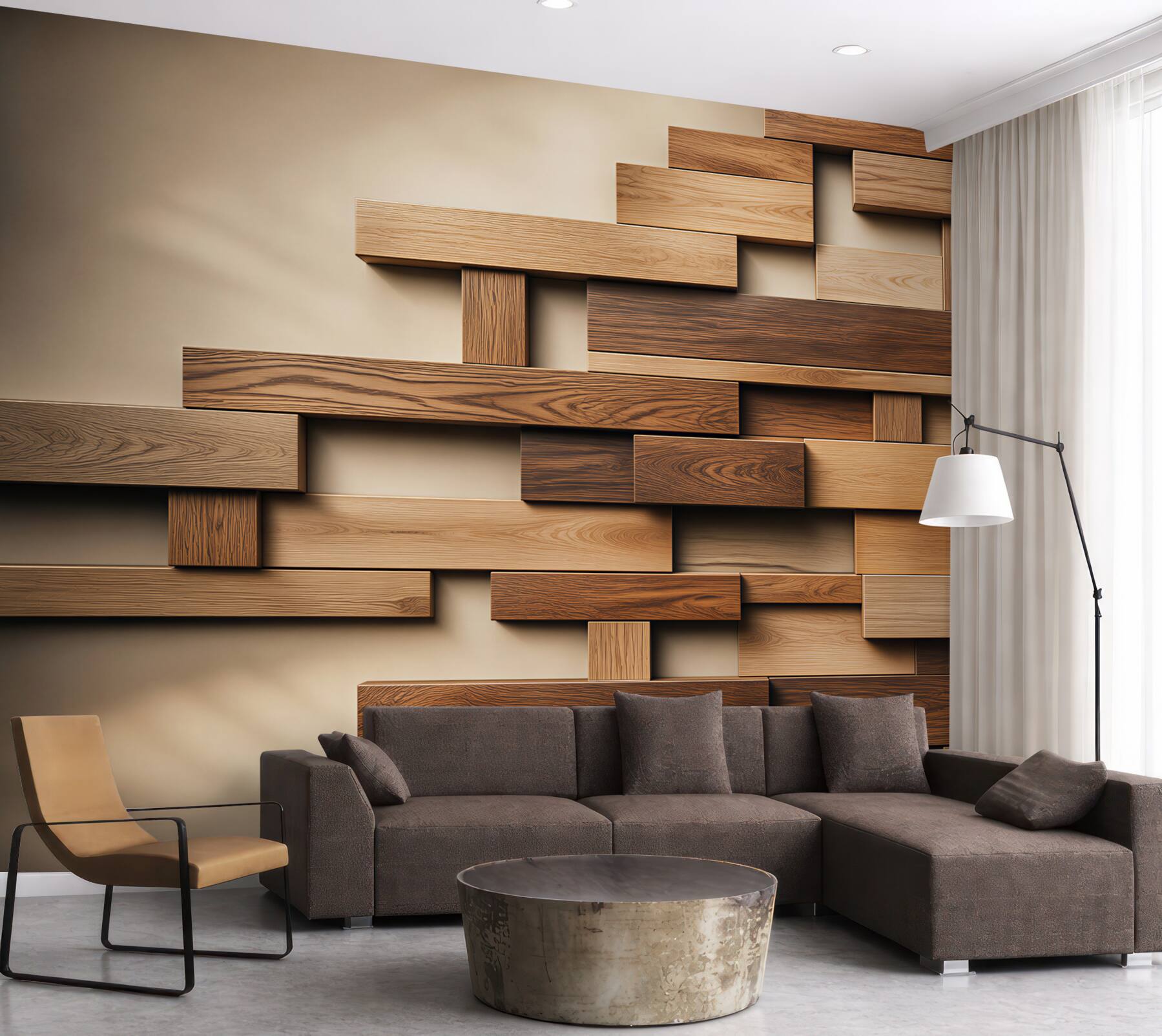 Fototapeta geometryczne panele drewniane 3D brązowe do nowoczesnego wnętrza
