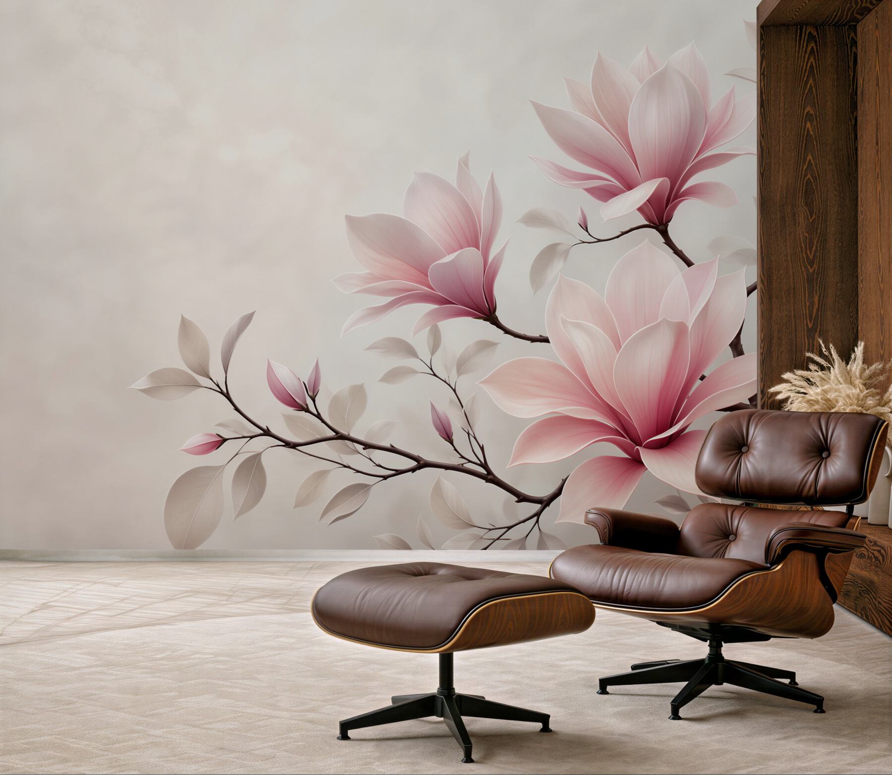 Fototapeta kwiaty magnolii pudrowy róż na jasnym tle elegancka