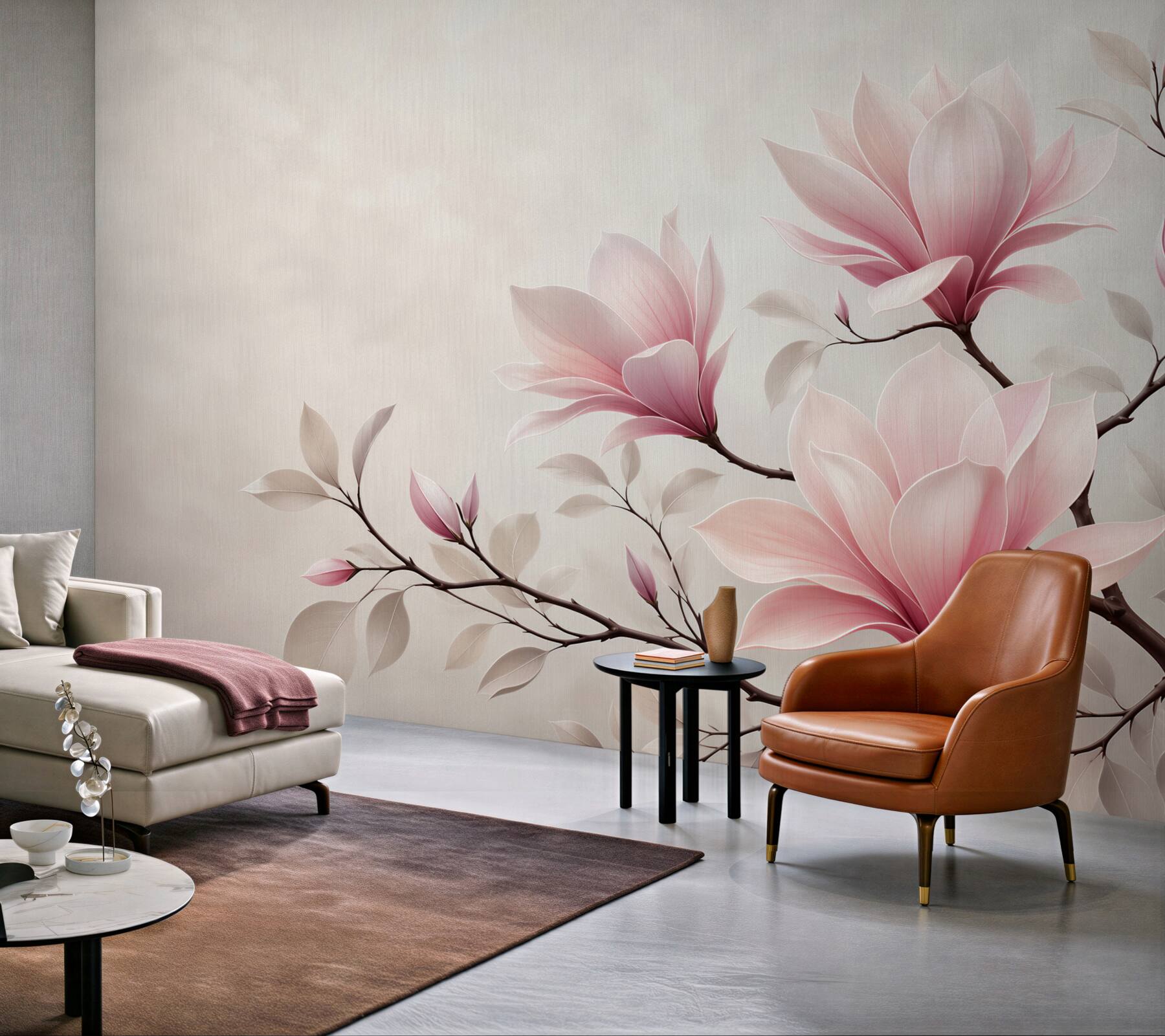 Fototapeta kwiaty magnolii pudrowy róż na jasnym tle elegancka