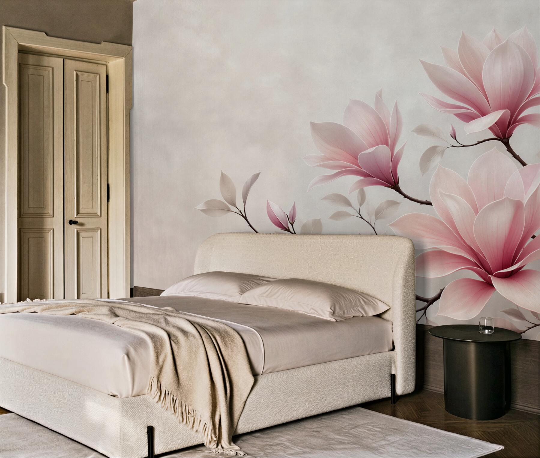 Fototapeta kwiaty magnolii pudrowy róż na jasnym tle elegancka