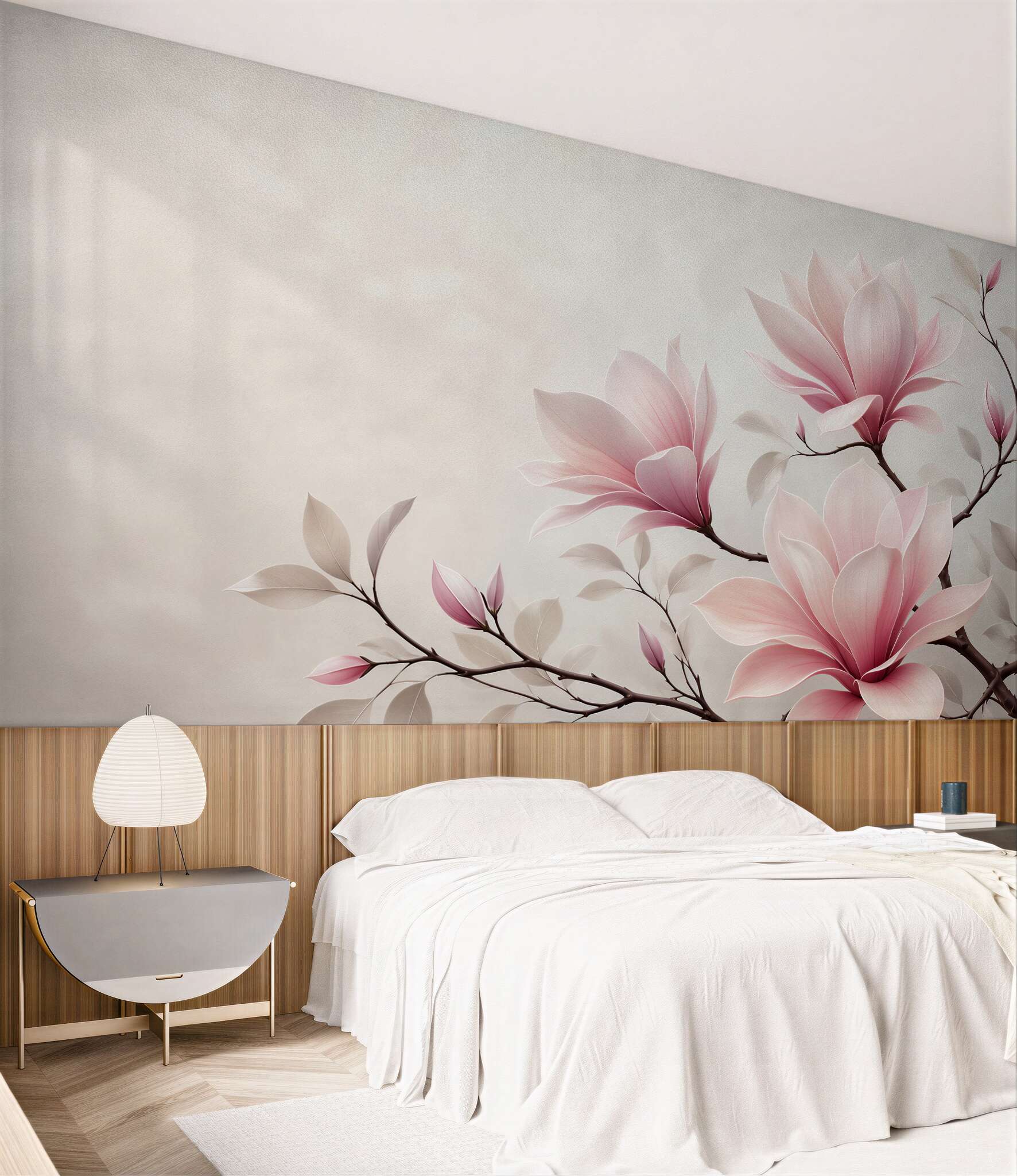 Fototapeta kwiaty magnolii pudrowy róż na jasnym tle elegancka