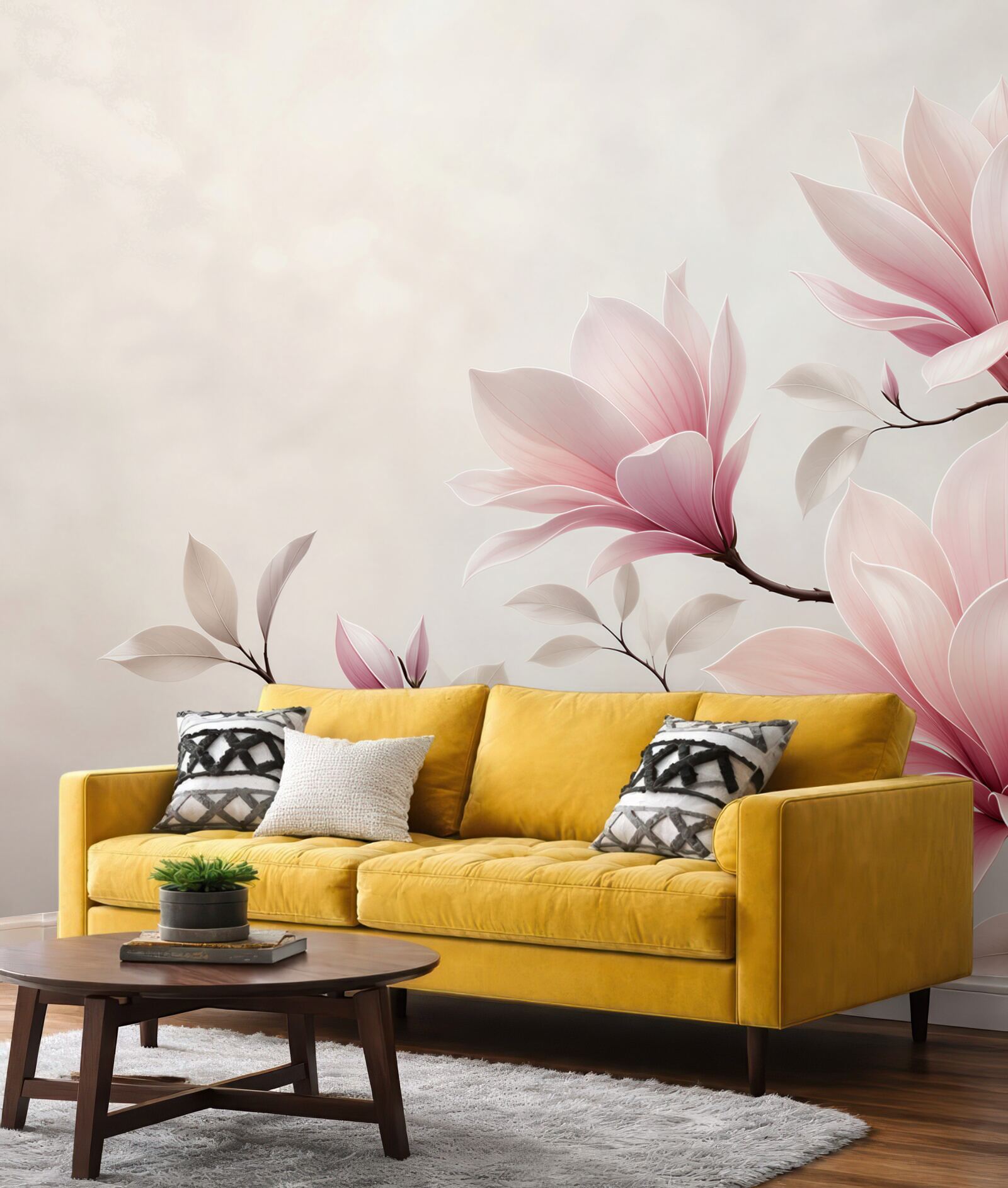 Fototapeta kwiaty magnolii pudrowy róż na jasnym tle elegancka