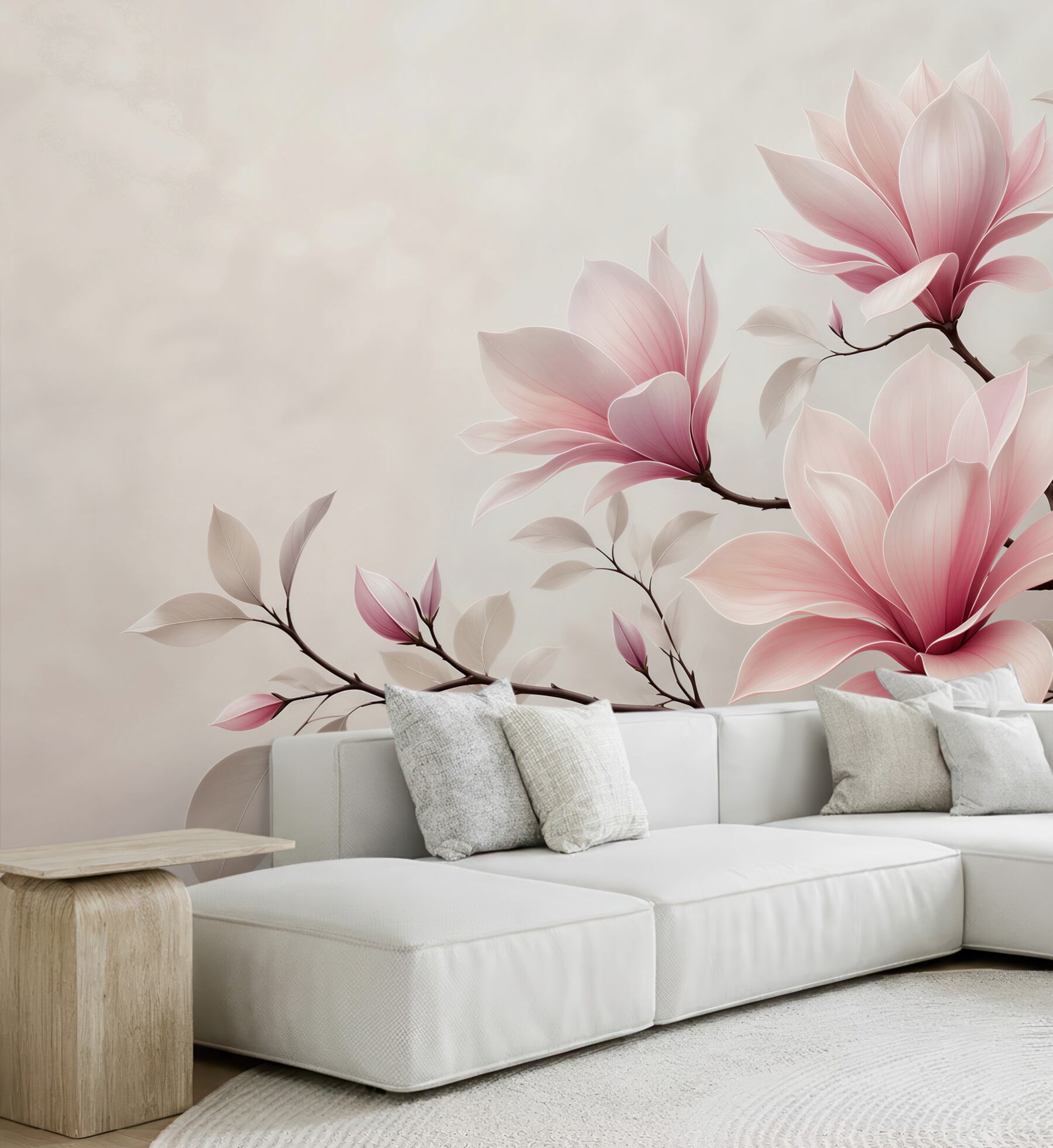 Fototapeta kwiaty magnolii pudrowy róż na jasnym tle elegancka