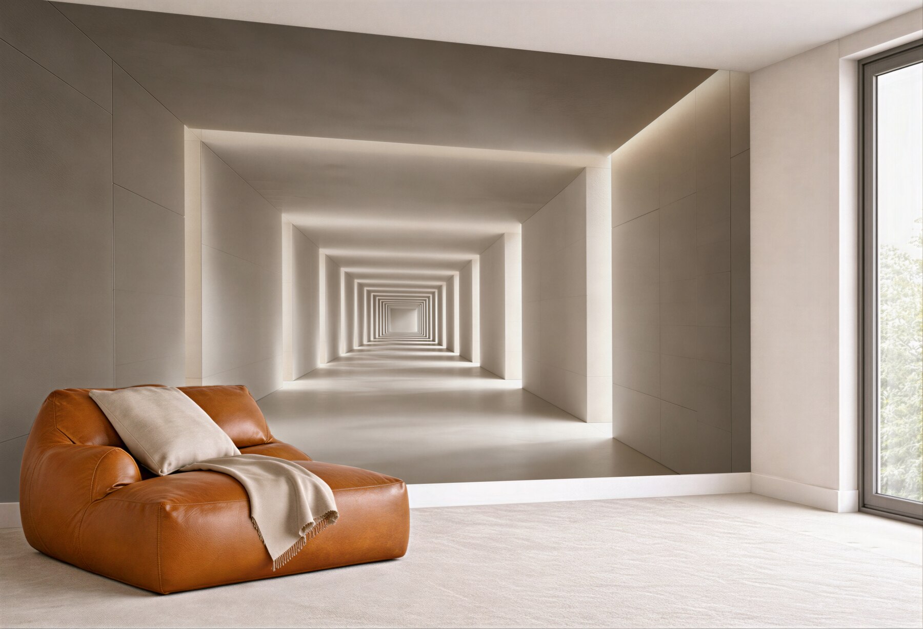 Fototapeta nowoczesny tunel 3D beżowy minimalistyczny do nowoczesnego wnętrza