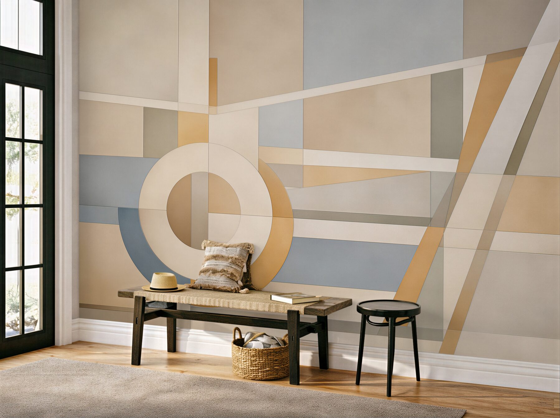 Fototapeta abstrakcyjne figury geometryczne beżowo błękitne nowoczesne