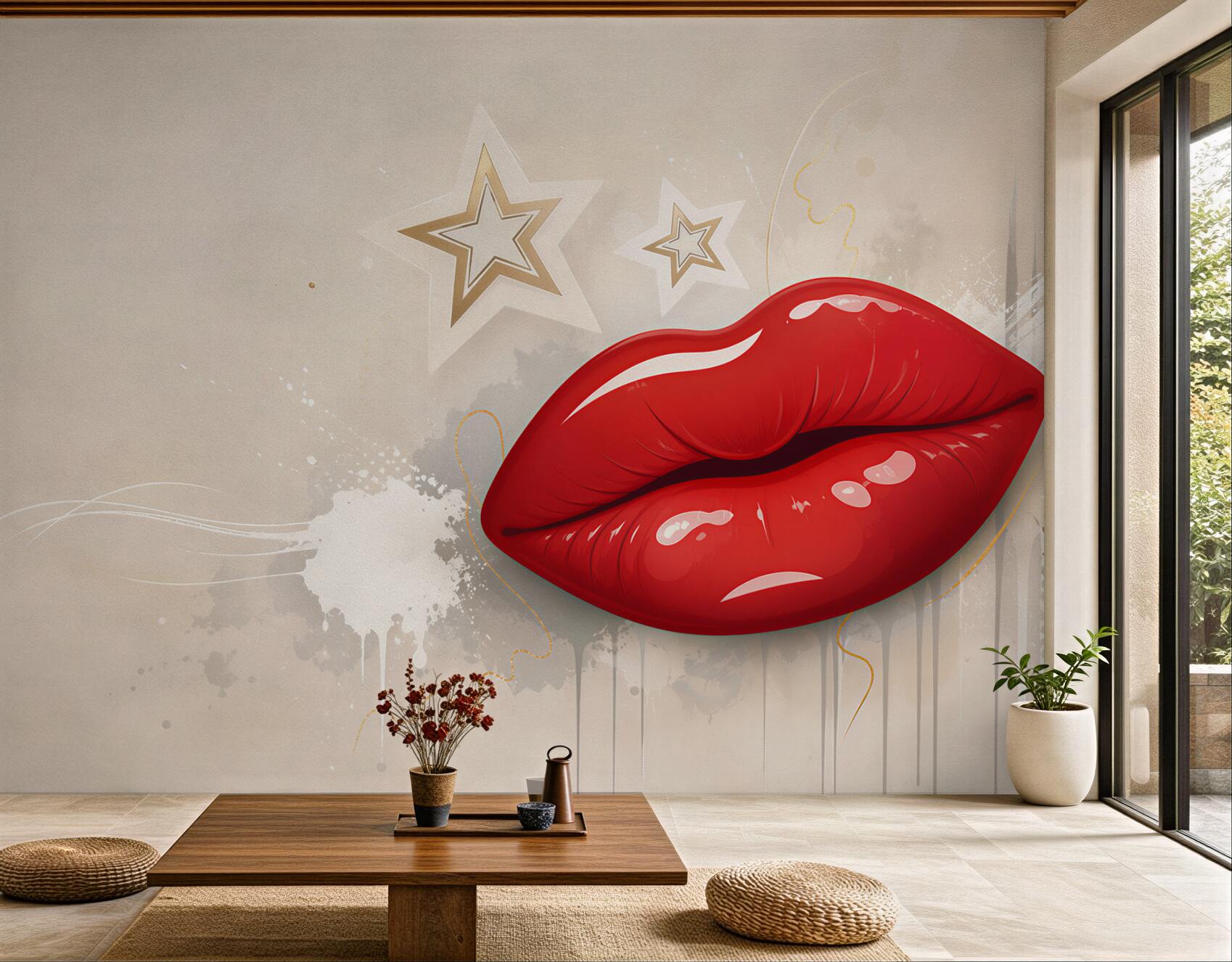 Fototapeta czerwone usta w stylu pop art nowoczesna do salonu