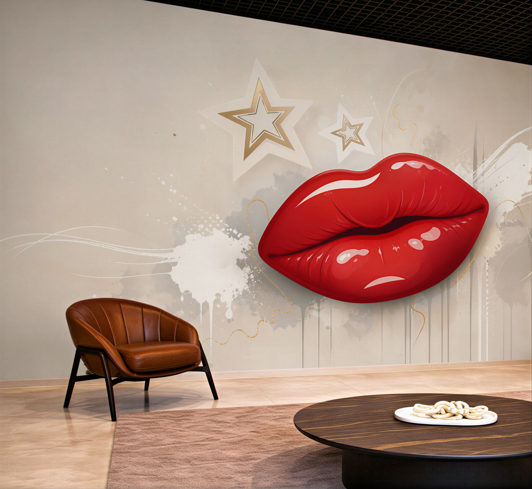 Fototapeta czerwone usta w stylu pop art nowoczesna do salonu